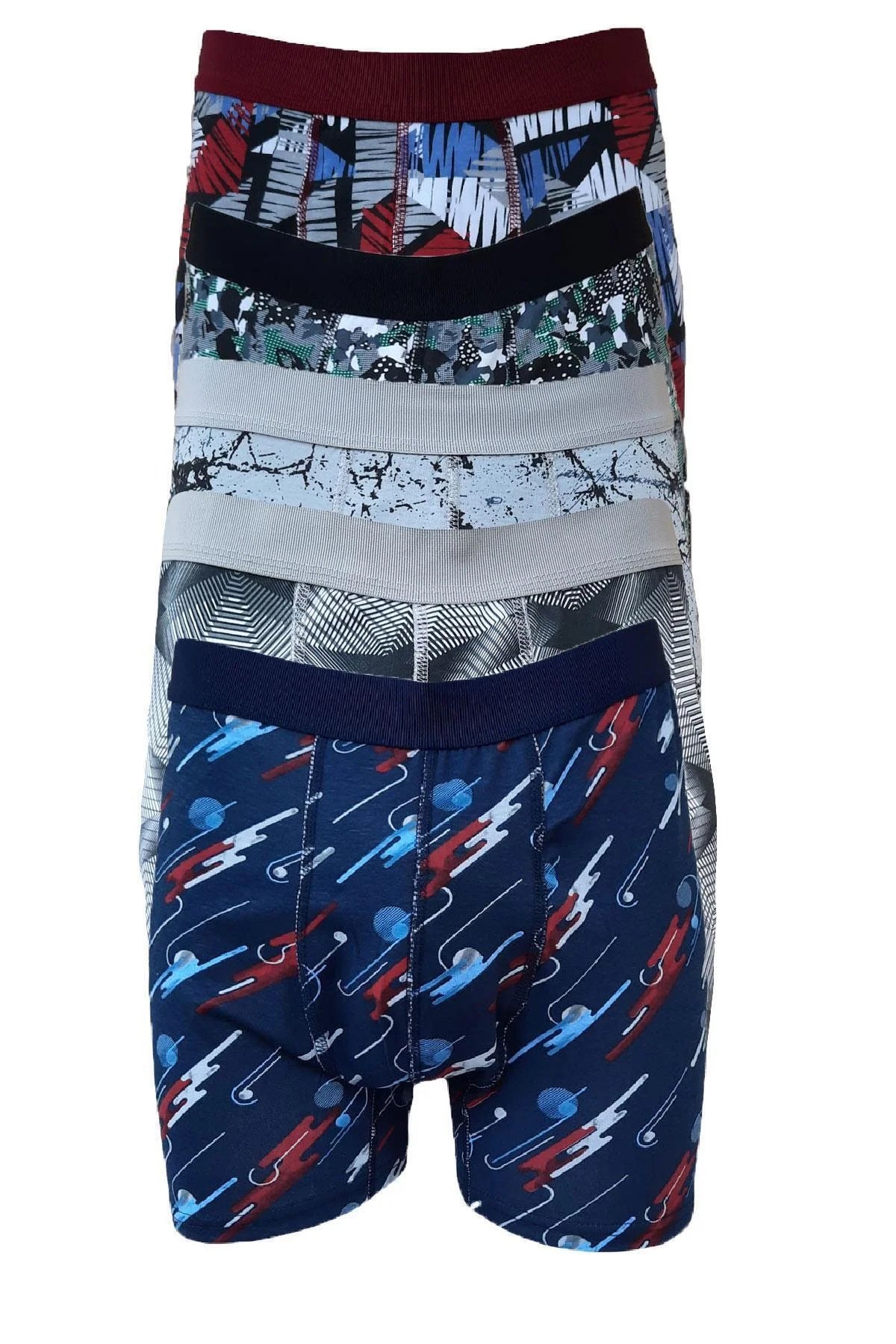 Men's 5-pack patterned cotton lycra boxer briefs