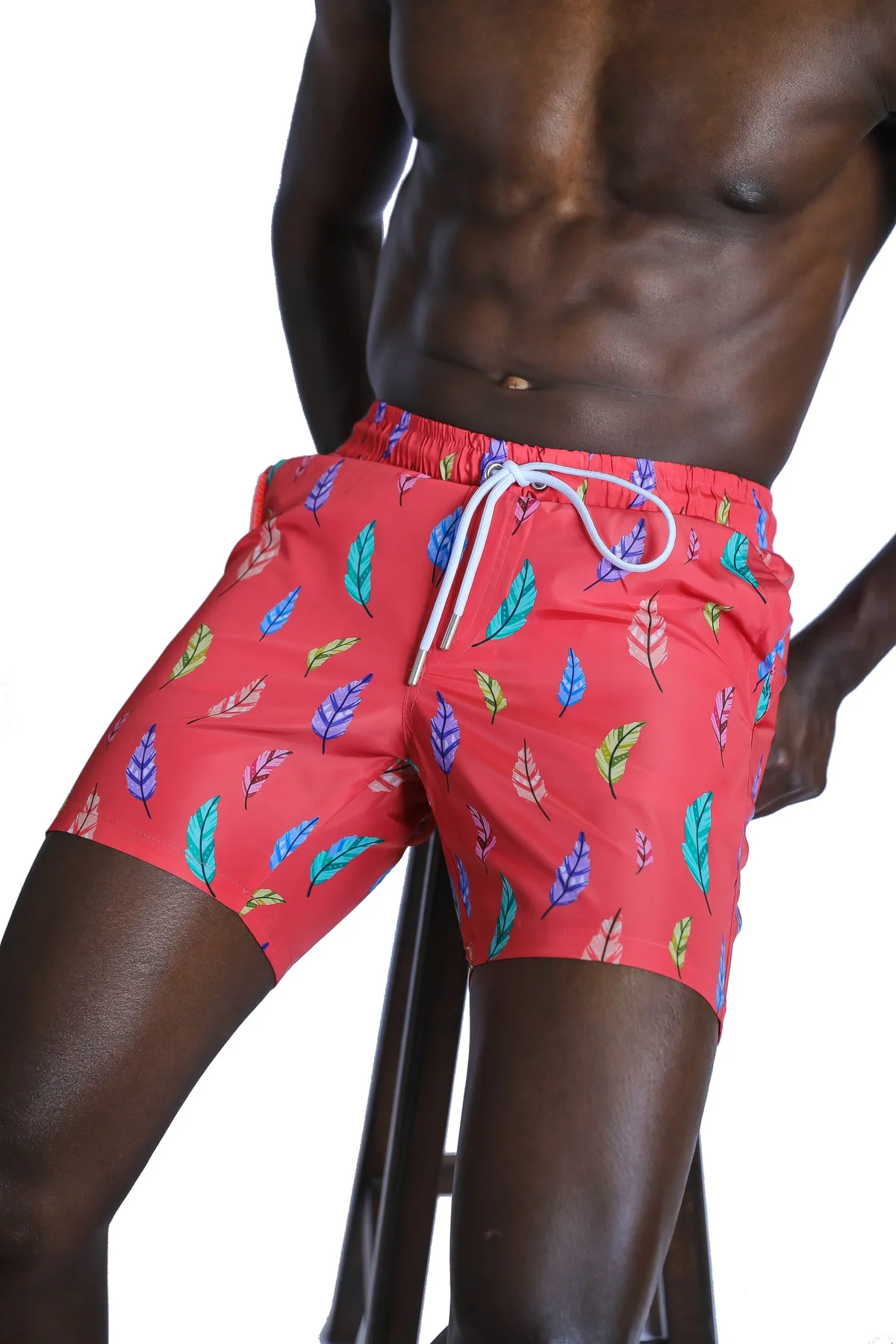 Men's Red Quick-Dry Swim Shorts with Breathable Lining