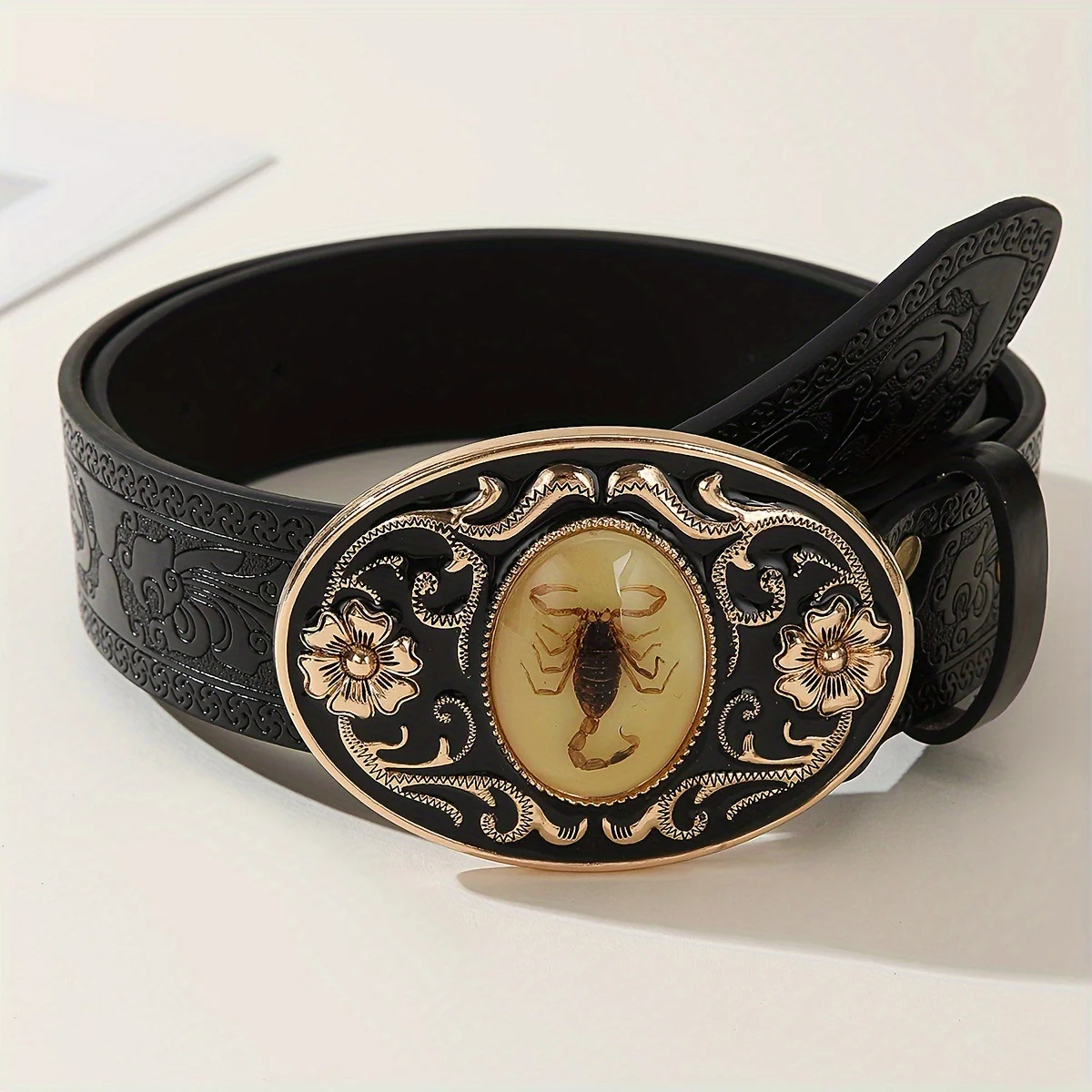 Men's Patterned Scorpion Leather Belt