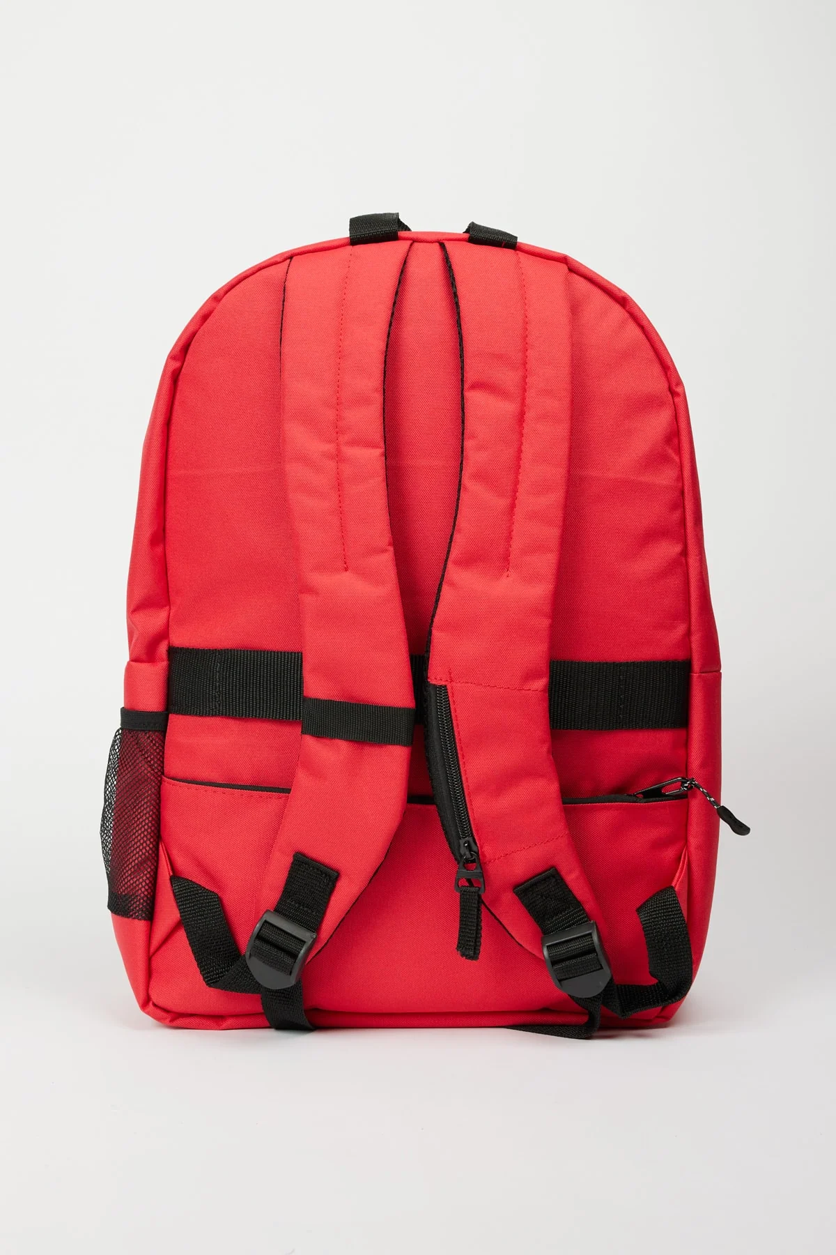 Red polyurethane casual school backpack with logo detail
