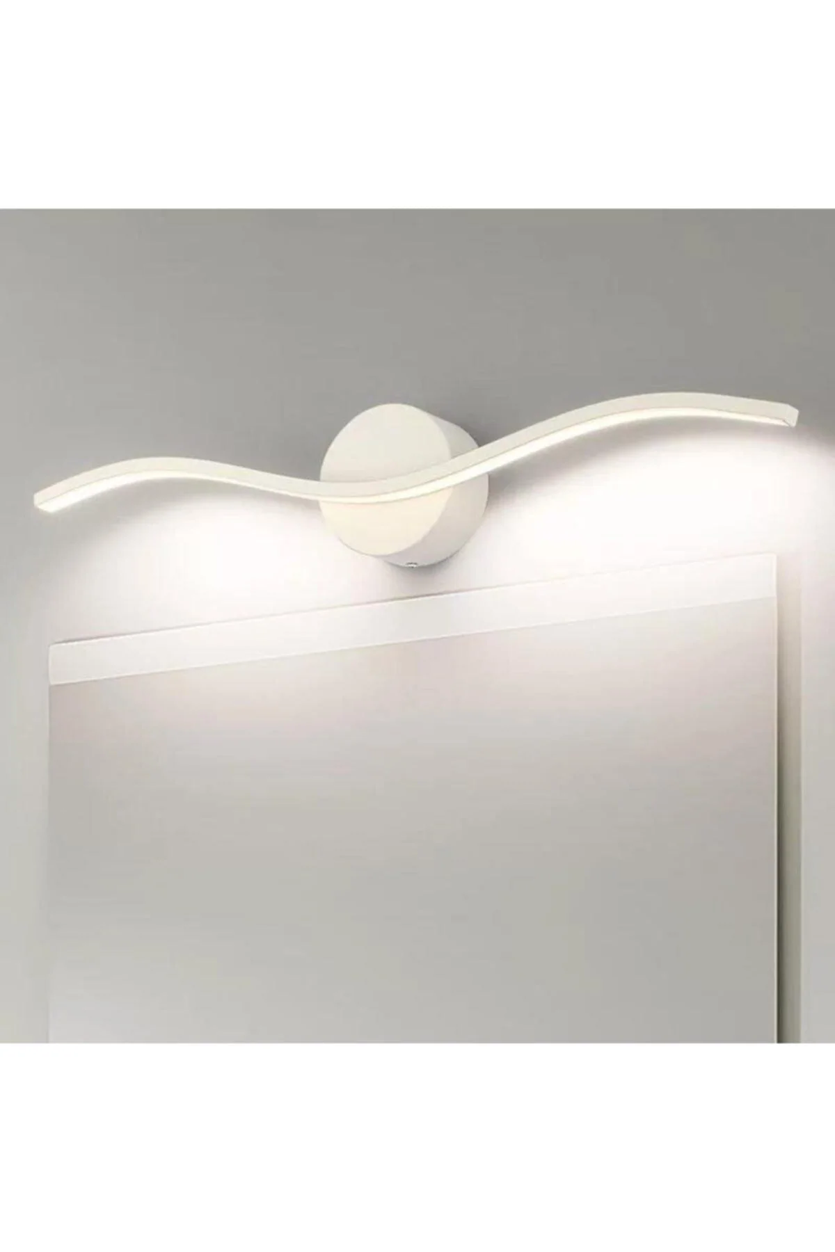 White LED Bathroom Mirror Wall Sconce with Curved Metal Frame, 60cm