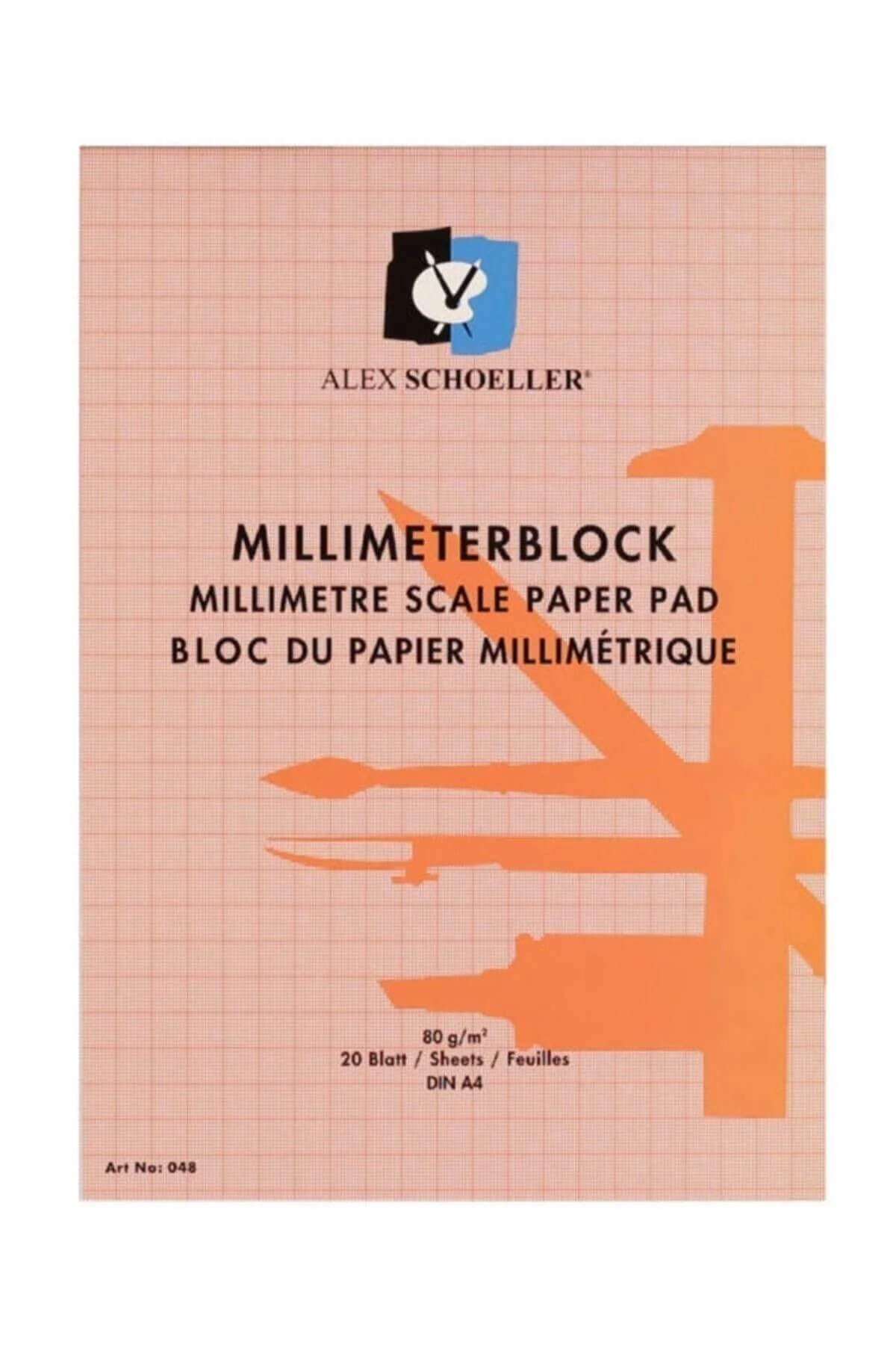 Red millimetric graph paper block A4 20 sheets