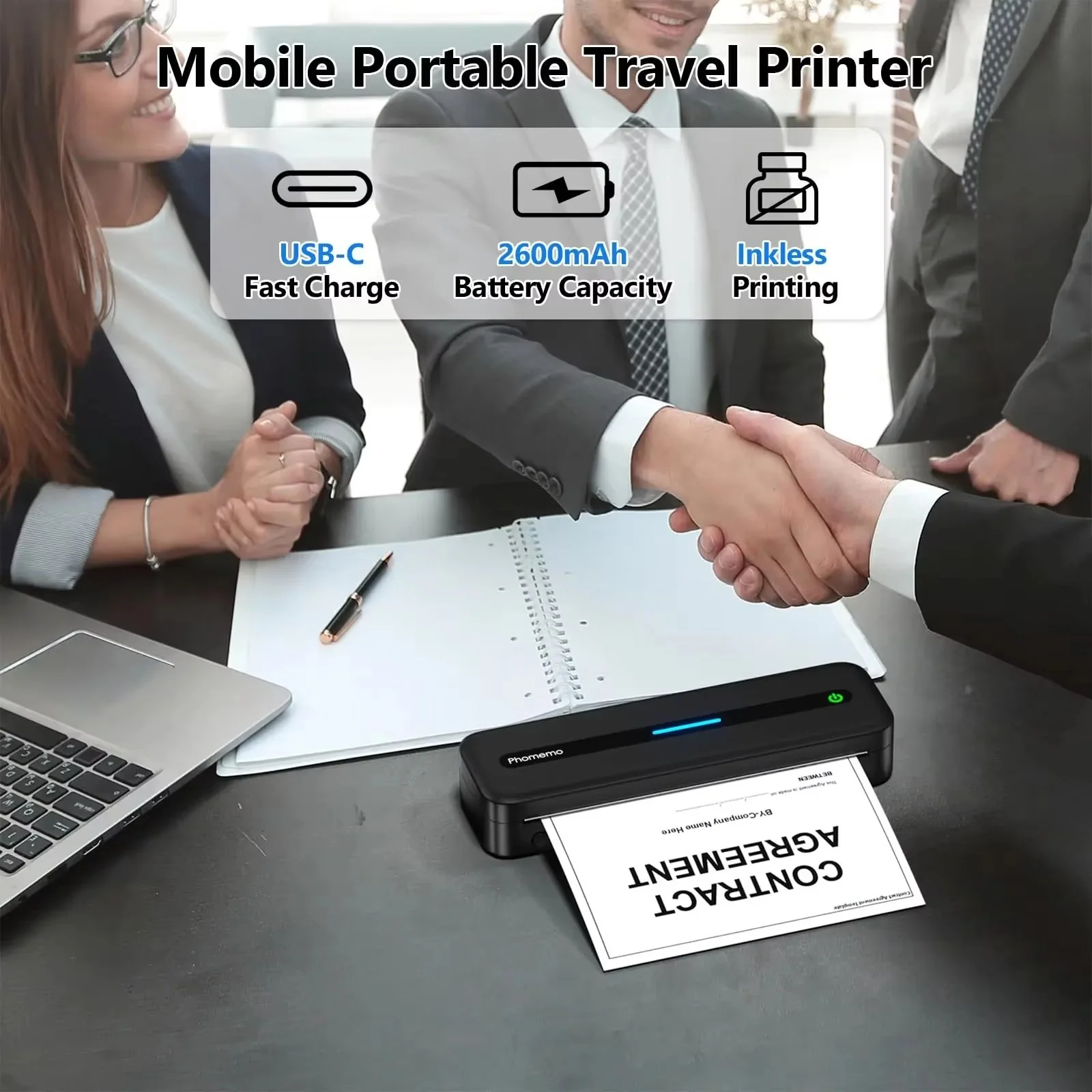 Mini Bluetooth Inkless A4 Printer for Office Use