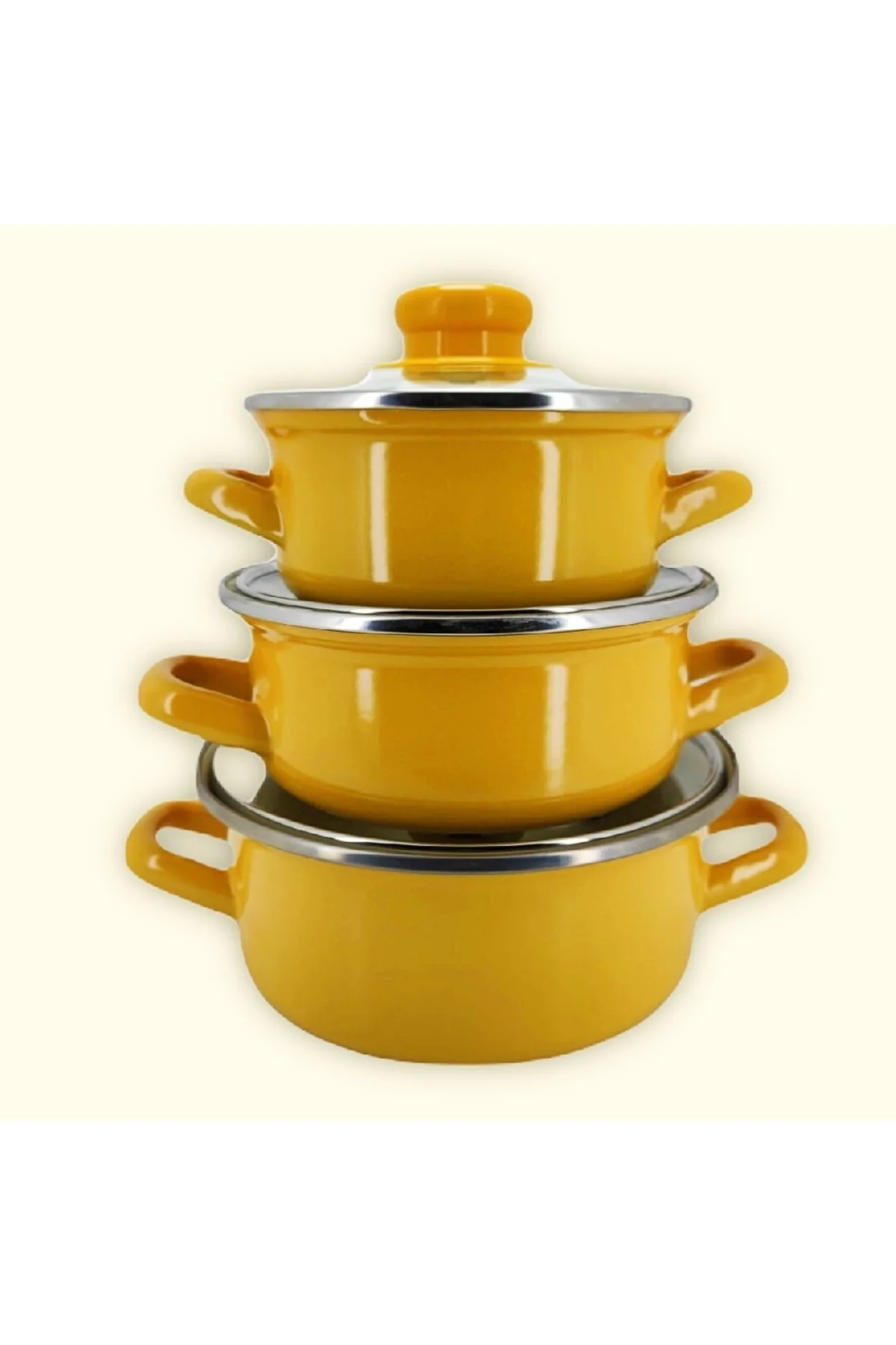 6-Piece Enamel Cookware Set with Glass Lids – Pots for Stovetop and Outdoor Cooking