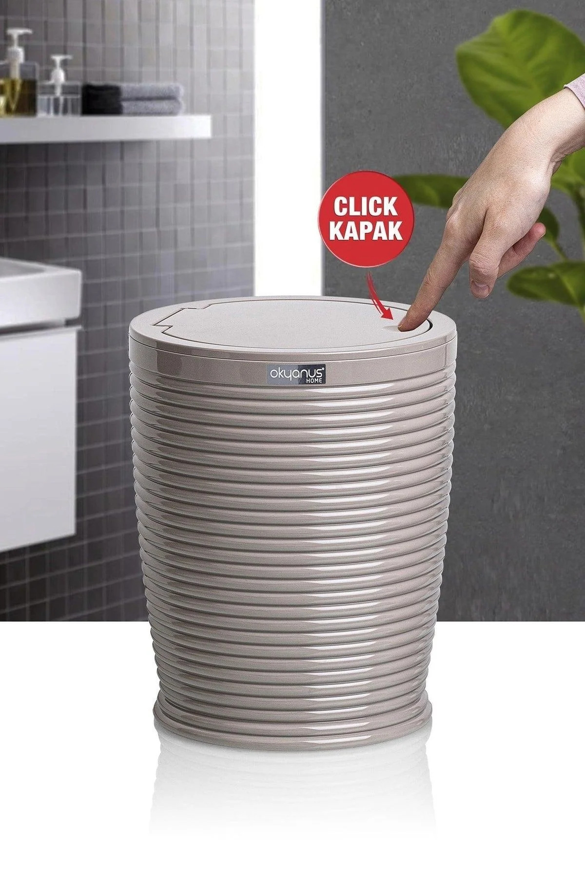 Mink click lid round waste bin with durable plastic construction
