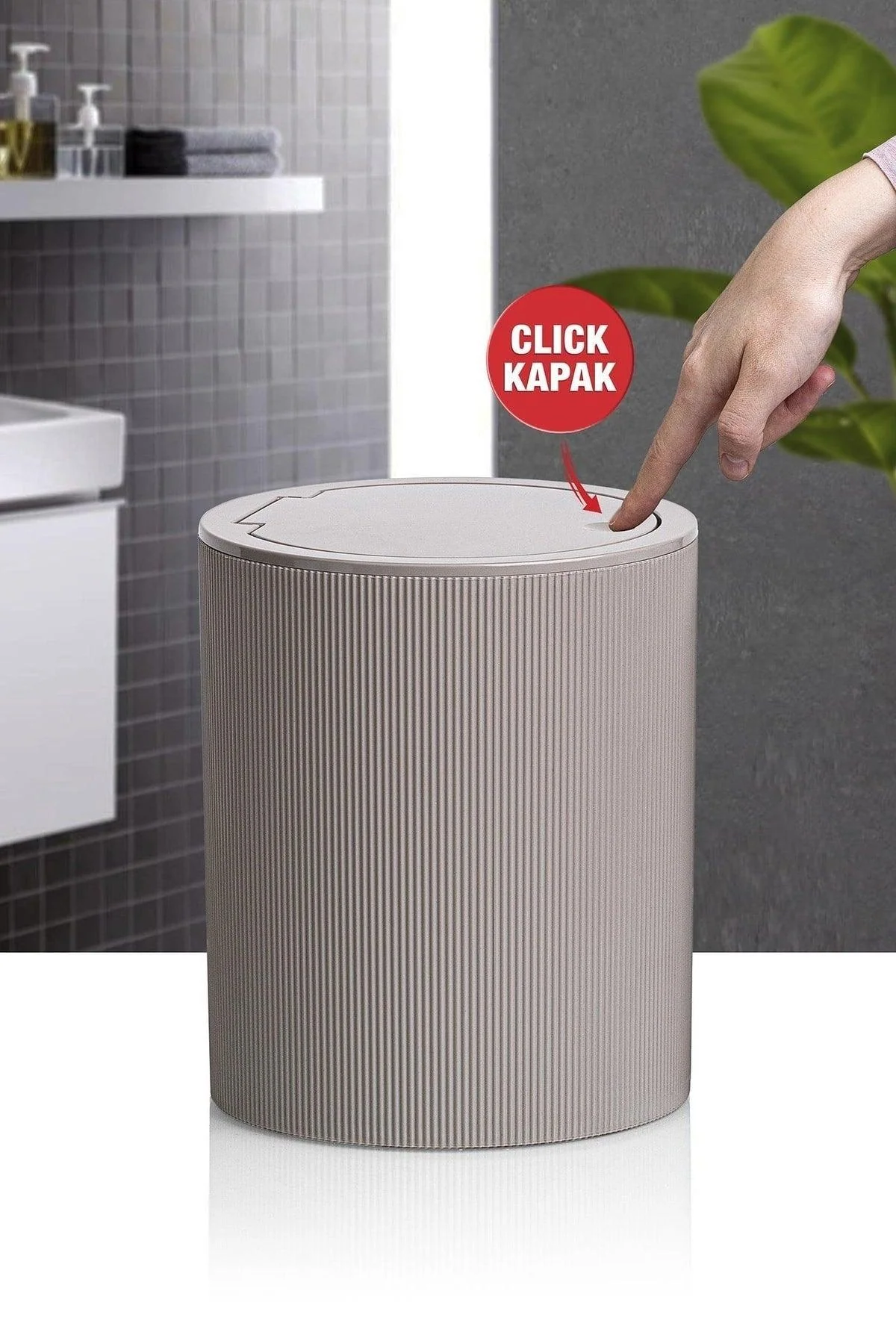 Round Striped Dustbin with Click Lid - Ocean Home Inspired Trash Can