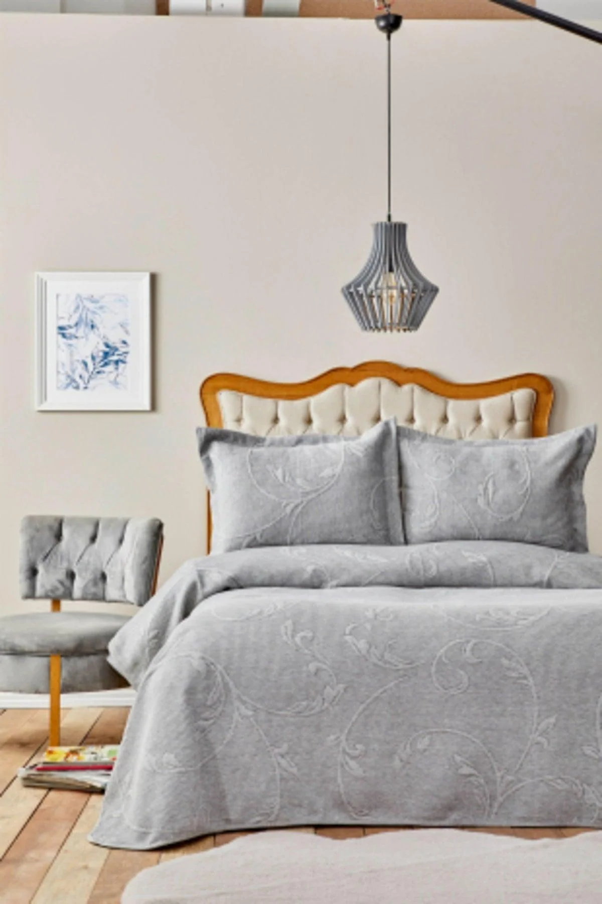 Double-sided polyester gray bedspread set 230x240cm
