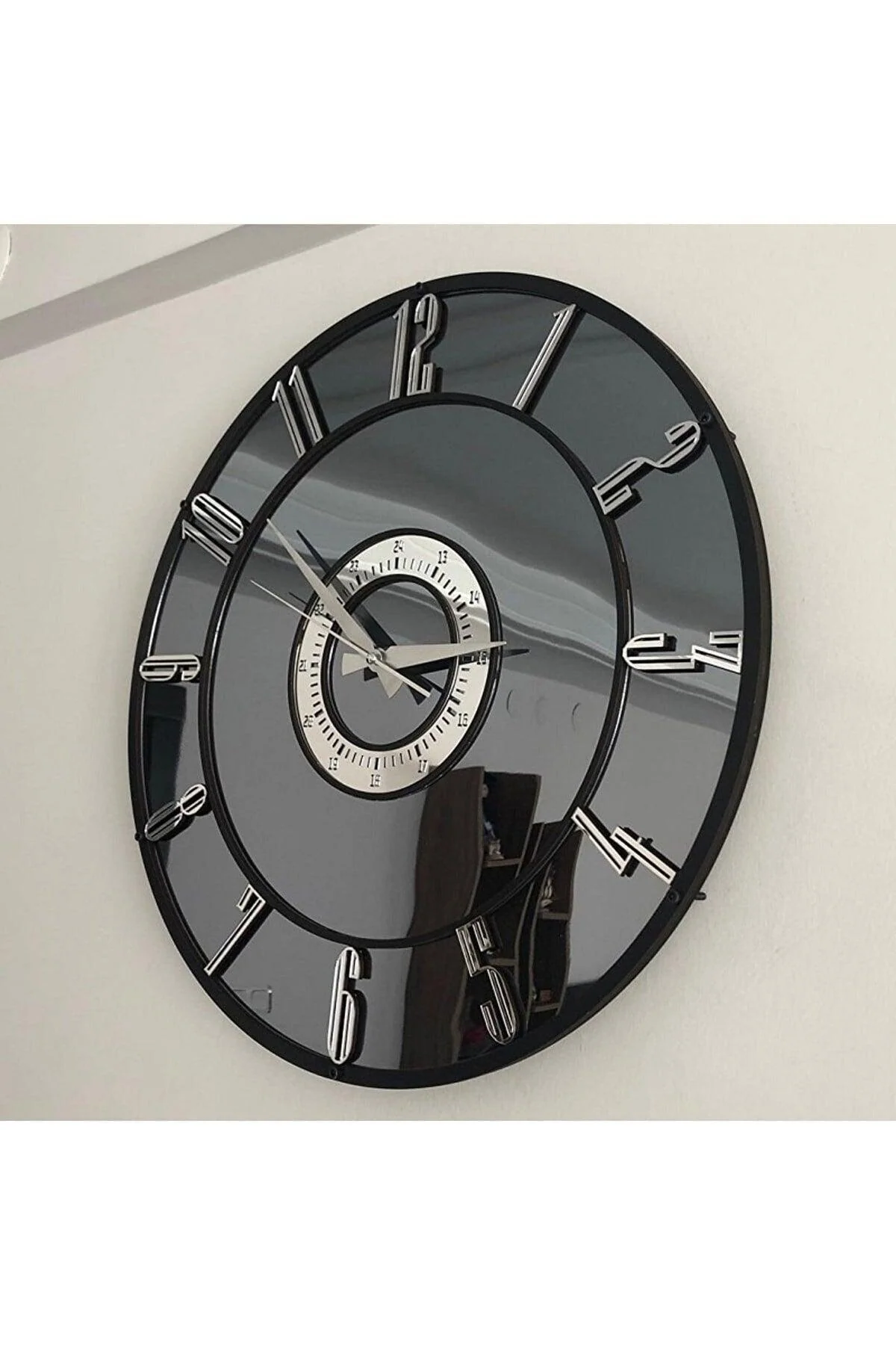 Elegant Wood and Mirror Wall Clock with Silent Movement
