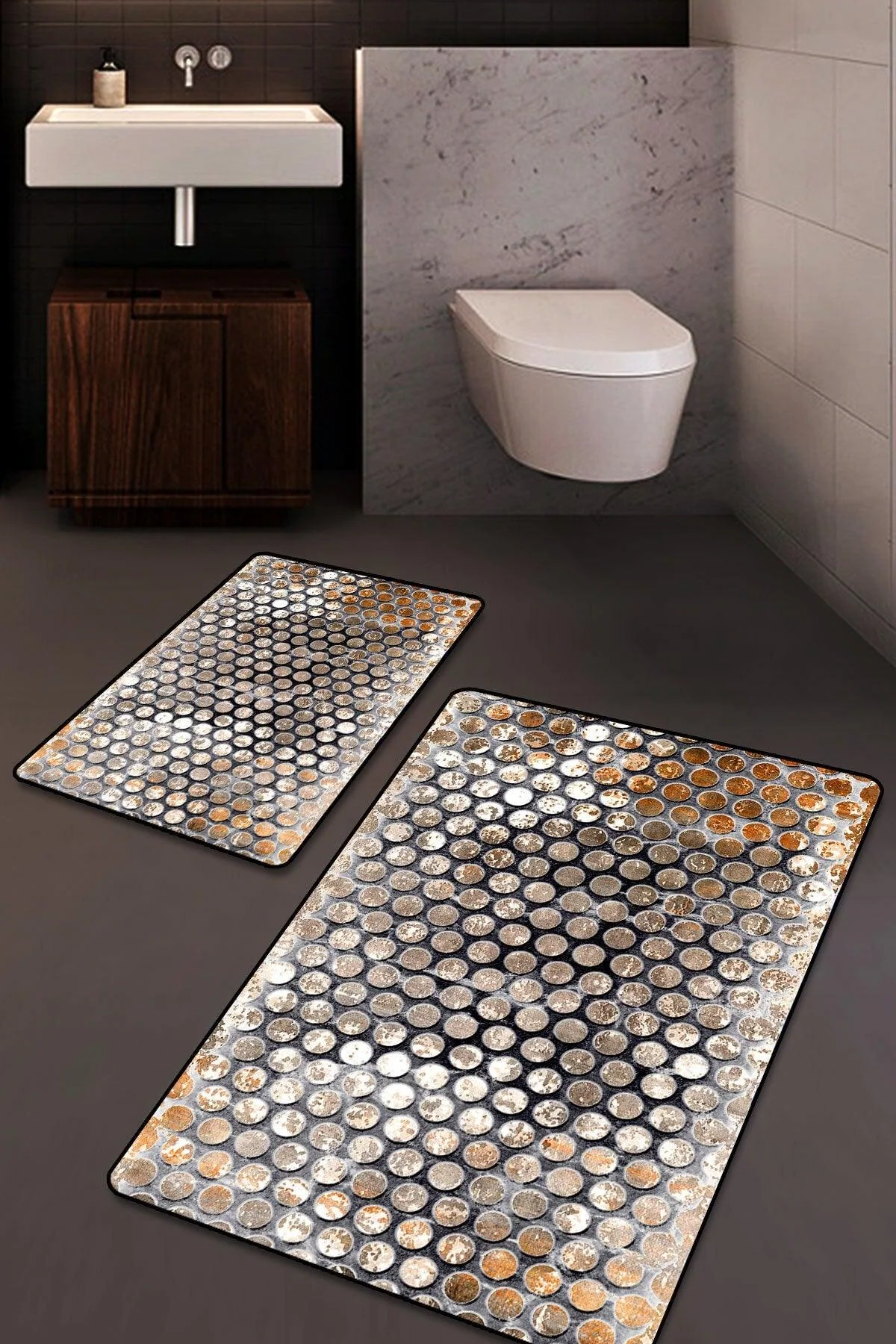 Washable 2-Piece Bathroom Rug Set with Vibrant Patterns