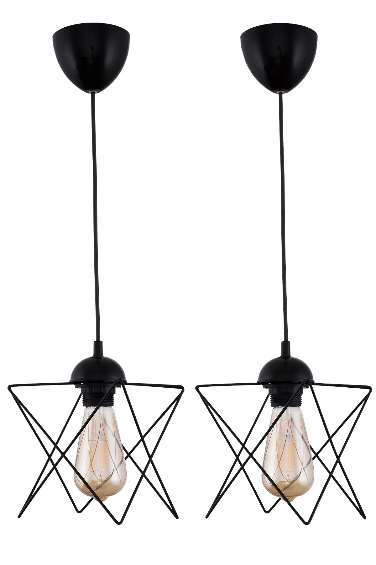 2-piece black metal pendant light set with E27 sockets