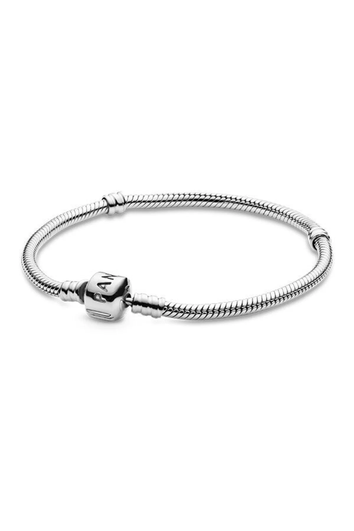 925 Sterling Silver Flat Clip Bracelet with Snake Chain Design