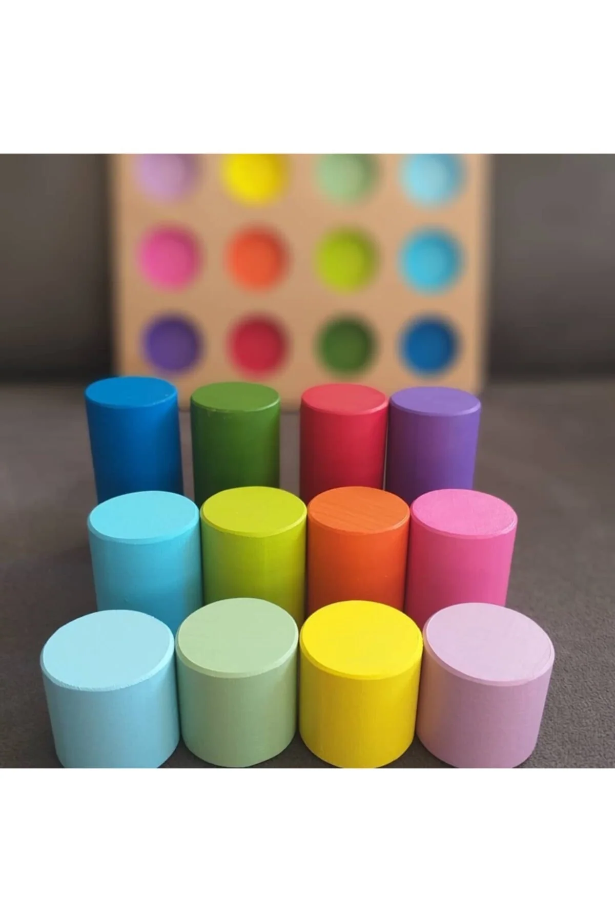 Wooden Montessori cylinder block set with color matching educational cards