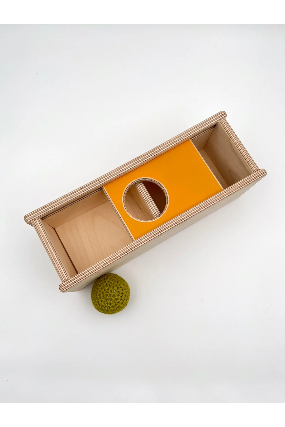 Montessori object permanence wooden sliding box toy