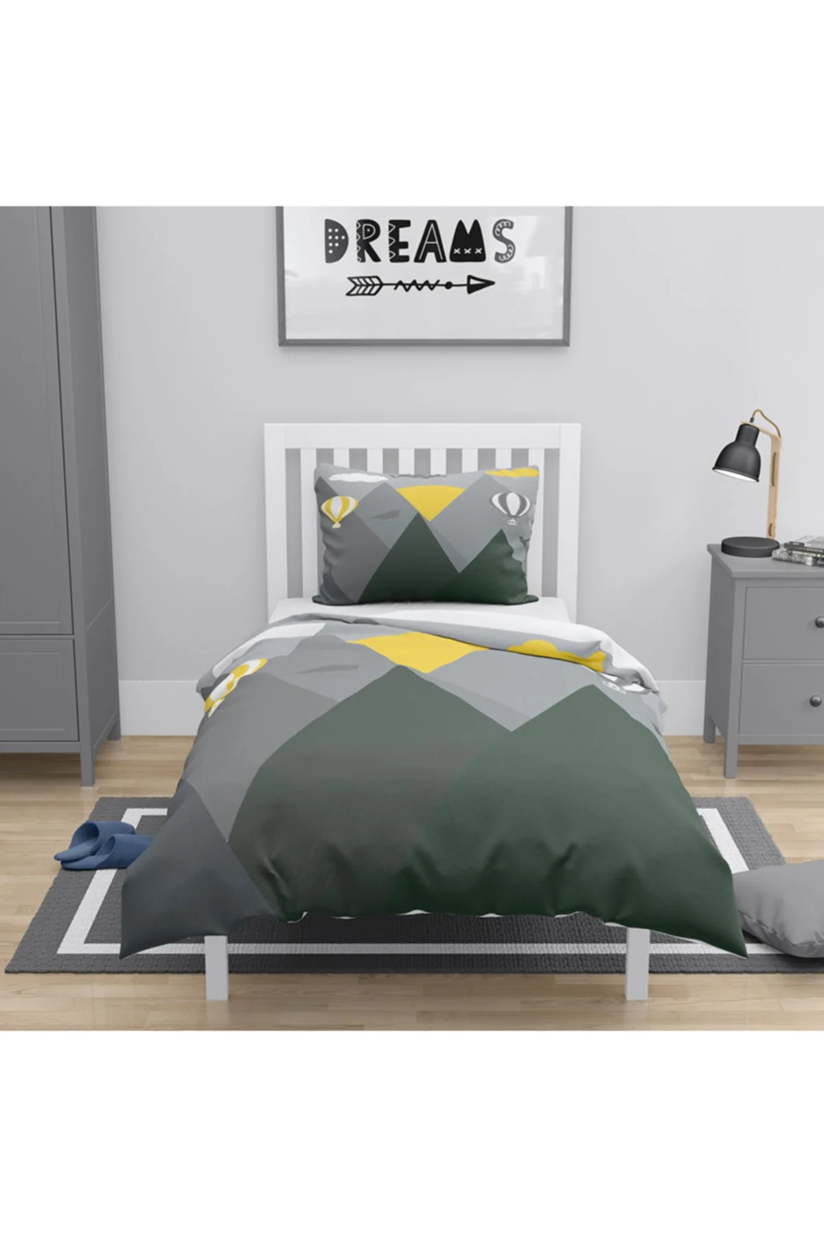 Mountains Pattern Cotton Duvet Cover Set with Non-Elastic Sheet