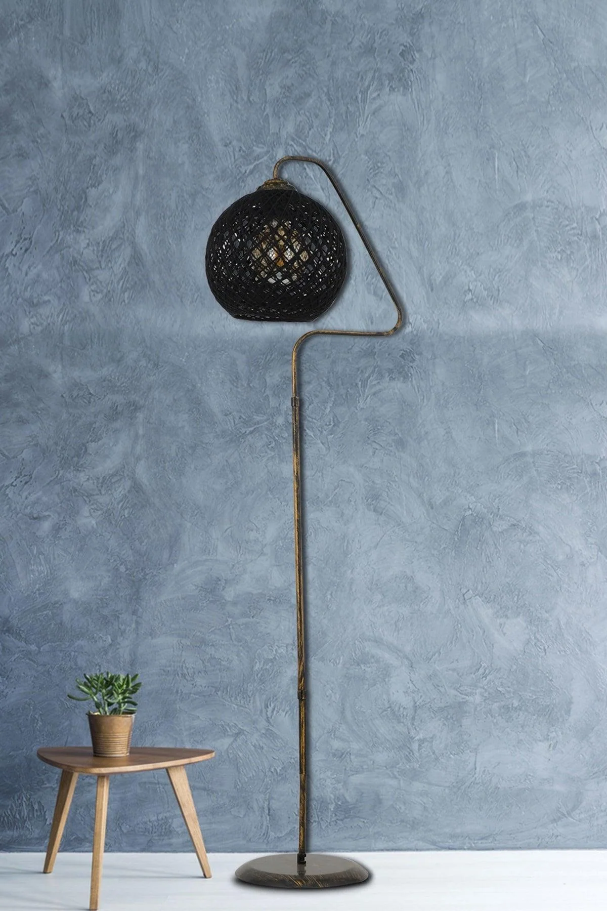 Black jute floor lamp with E27 socket
