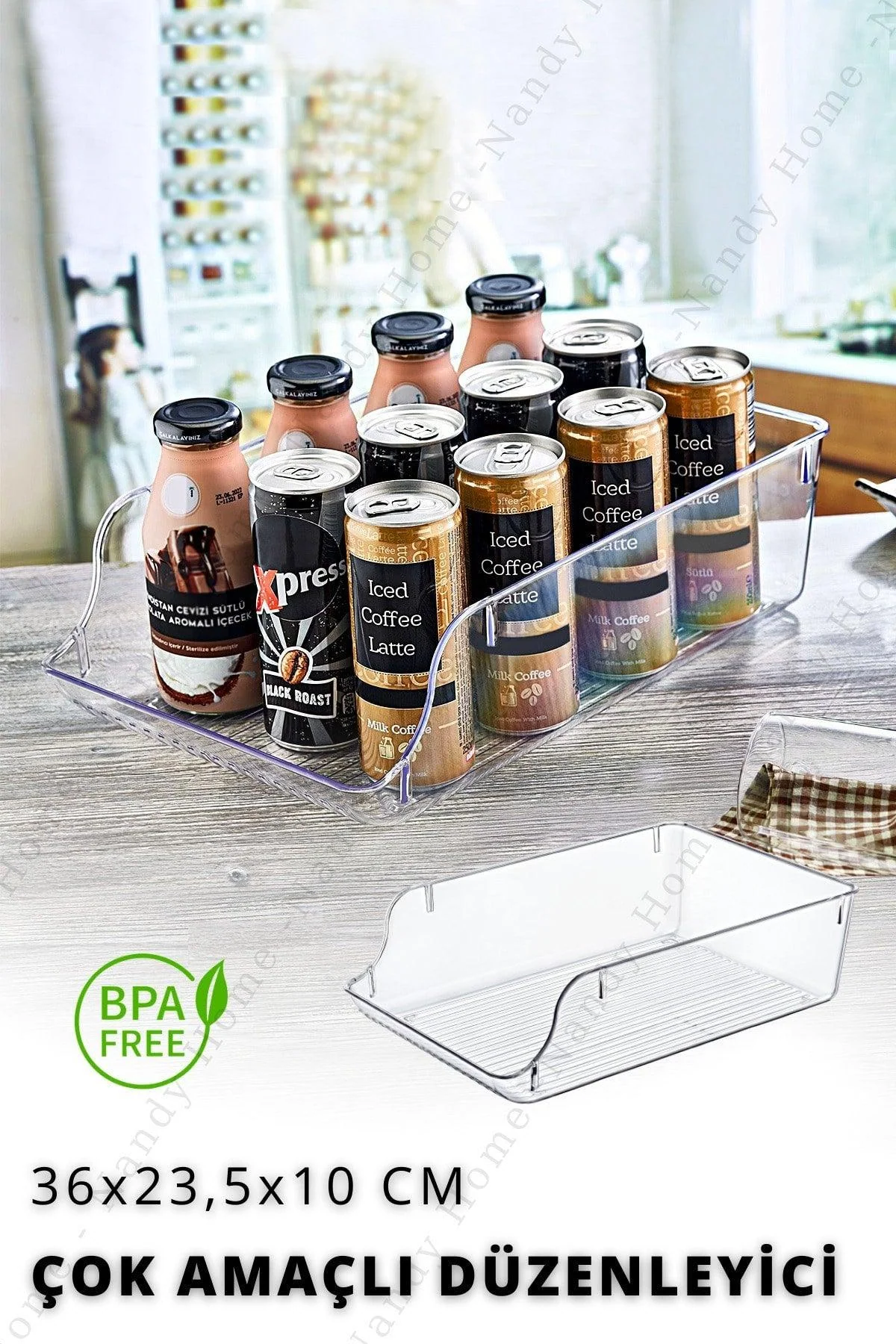 Large refrigerator and cabinet organizer made of durable hard plastic