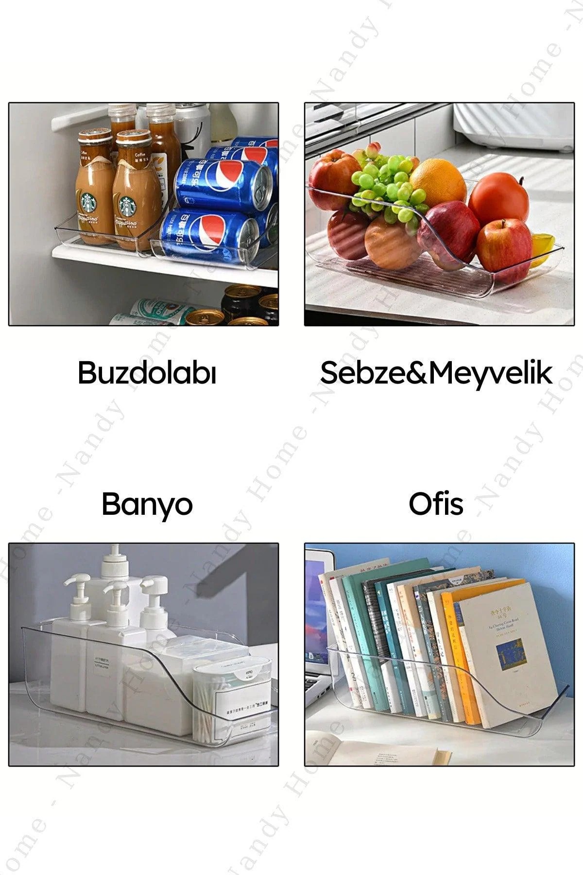 Small plastic organizer for fridge, cabinets, and storage