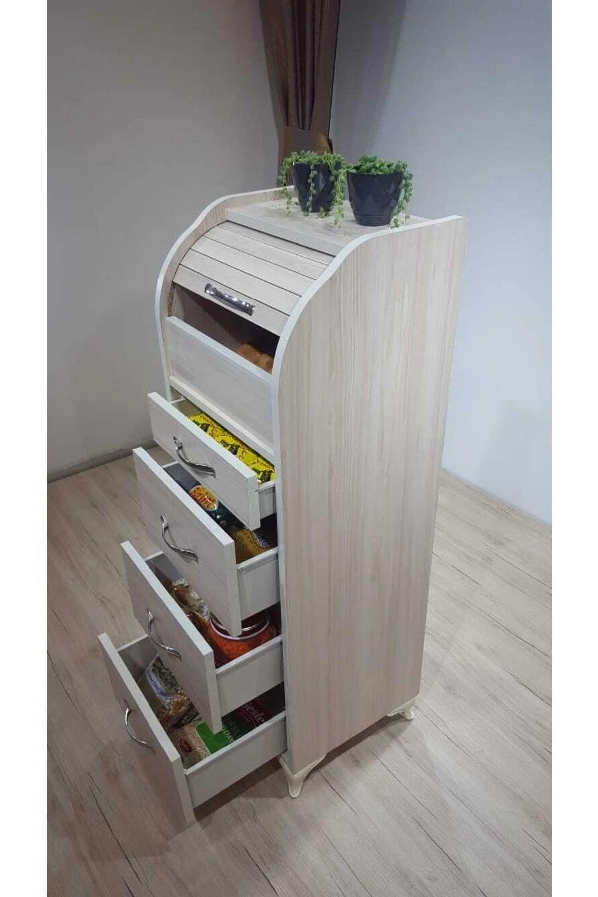 4-drawer storage cabinet with chrome handles