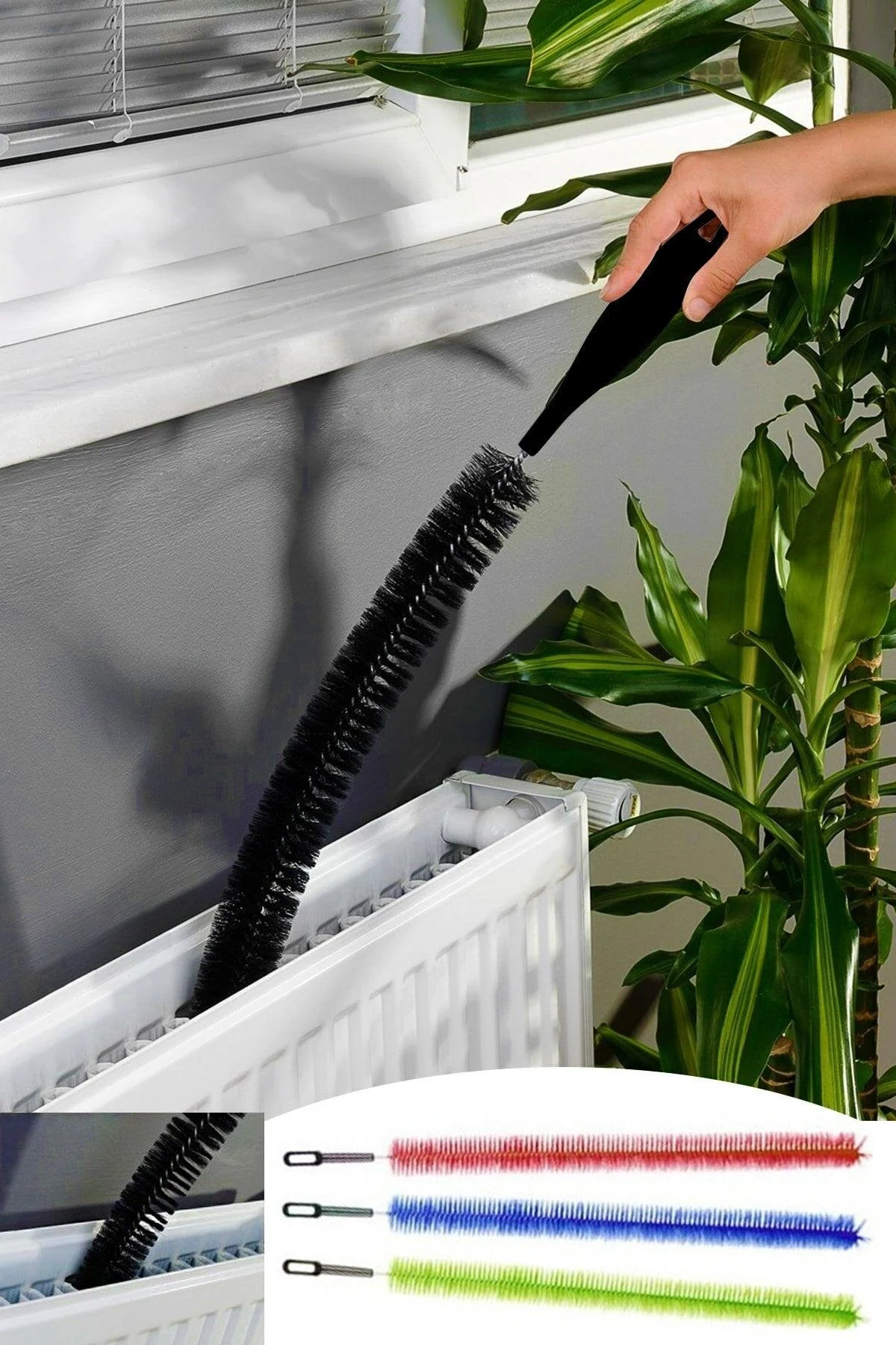 Heating core cleaning brush for radiators and vents