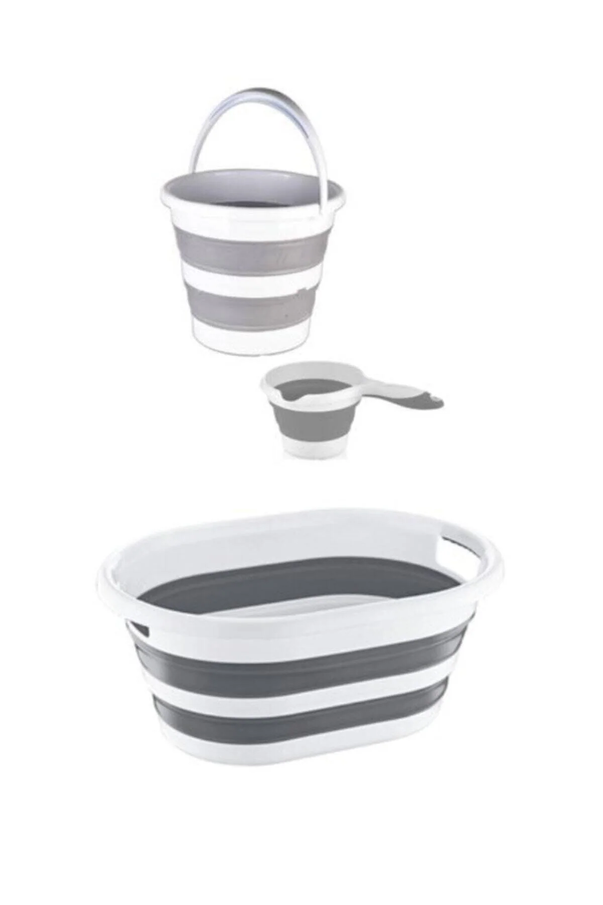 Foldable Silicone Laundry Basket Set with 3 Tiers and Hanging Hook