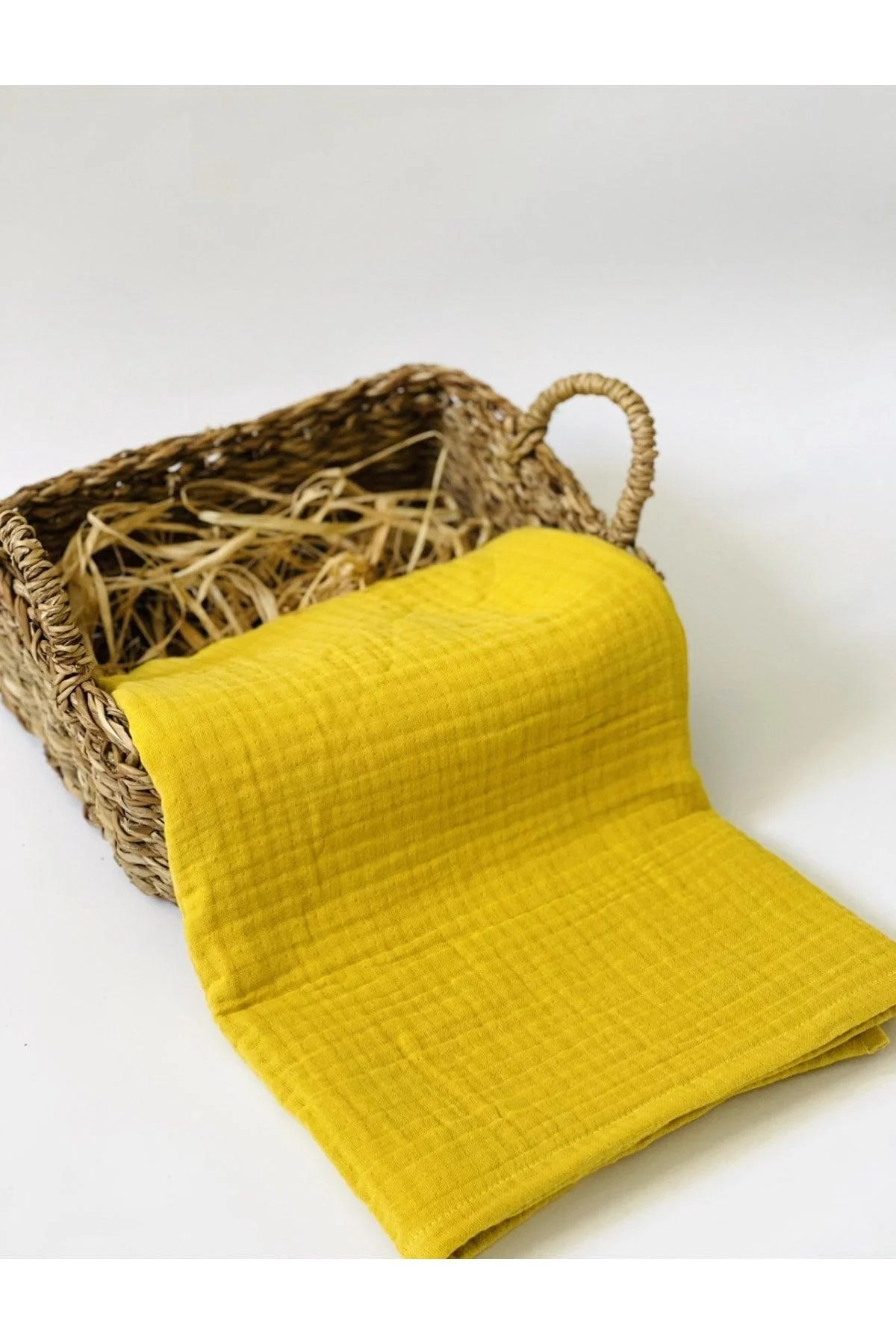Mustard yellow 4-layer cotton muslin blanket for baby and home use