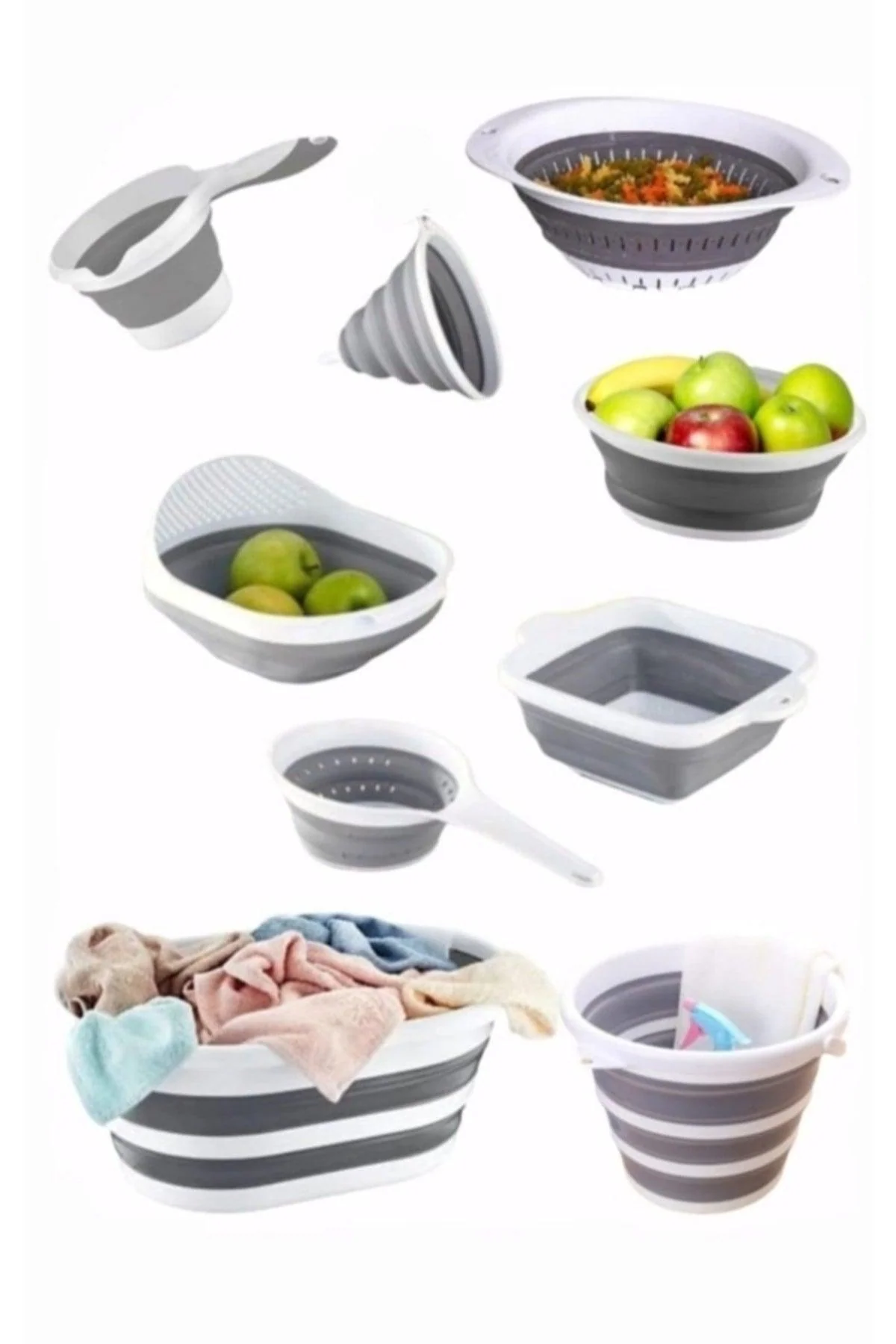 9‑Piece Folding Kitchen Storage Set – Basket, Bucket, Bay, Strainer, Mug, Funnel, Fruit Wash