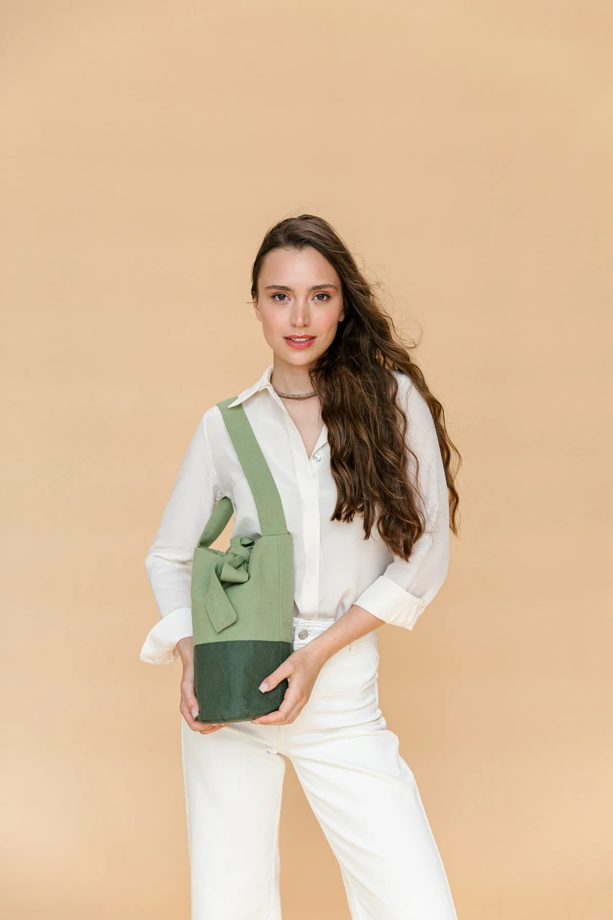 Hand-dyed linen shoulder bag in earthy natural colors