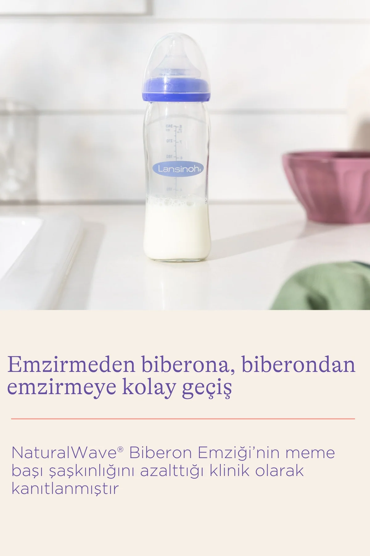 240 ml glass baby bottle with wave-inspired design