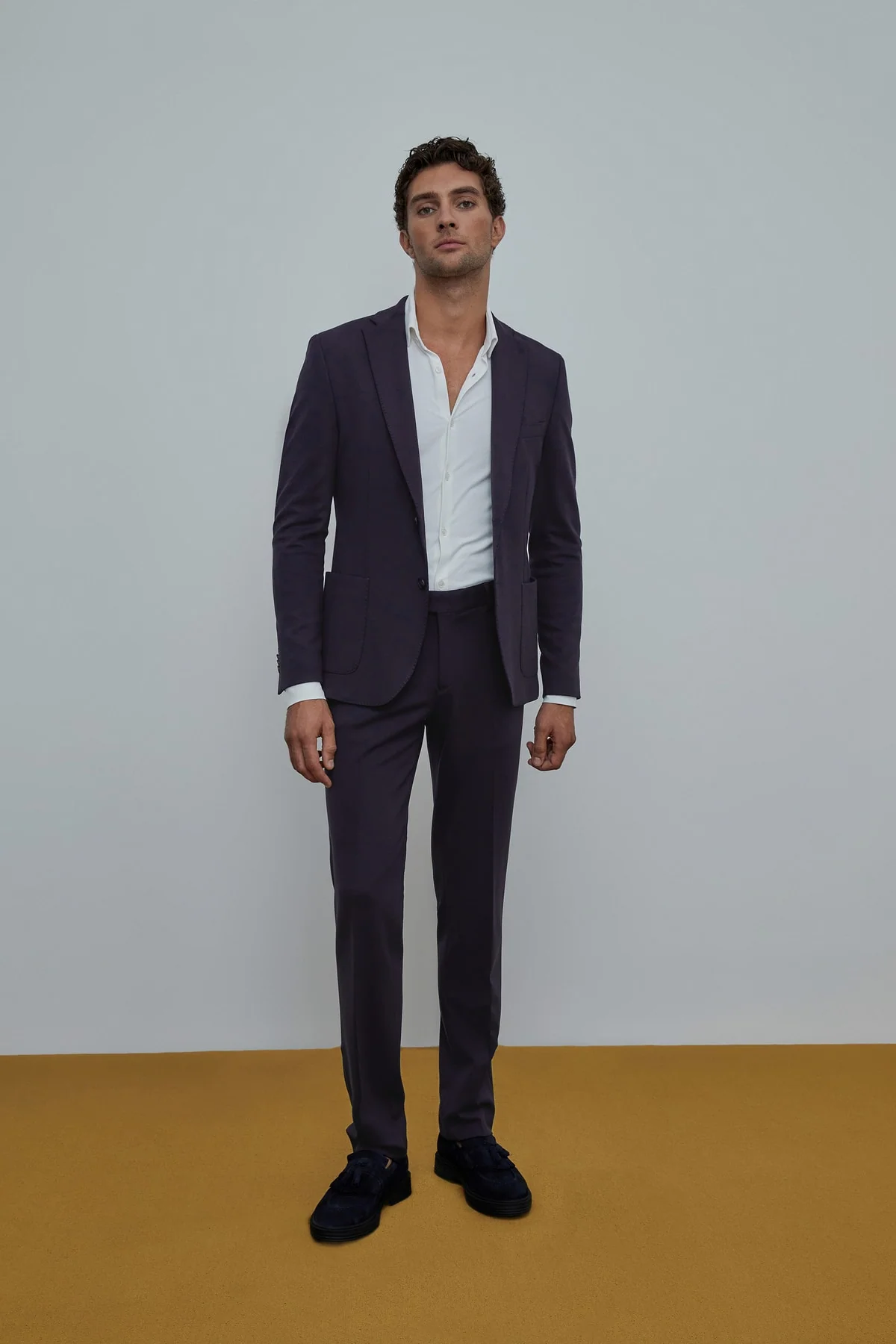 Navy blue viscose and polyamide chino suit