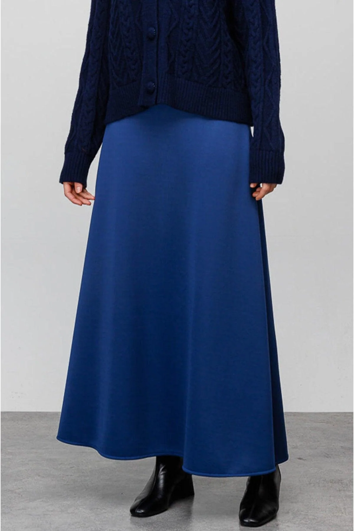 Navy Blue Scuba Long Skirt with Concealed Zipper