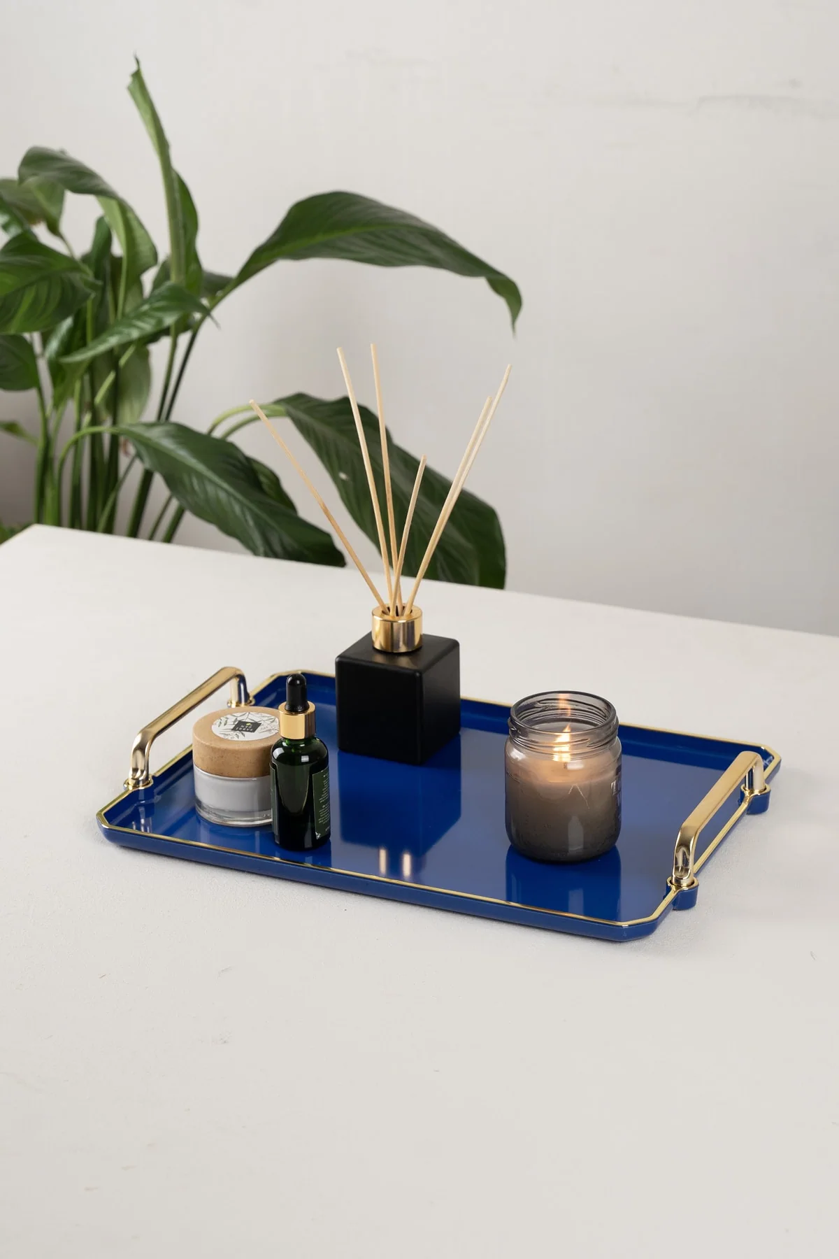 Navy blue rectangular serving tray 34 x 25 cm crystal plastic