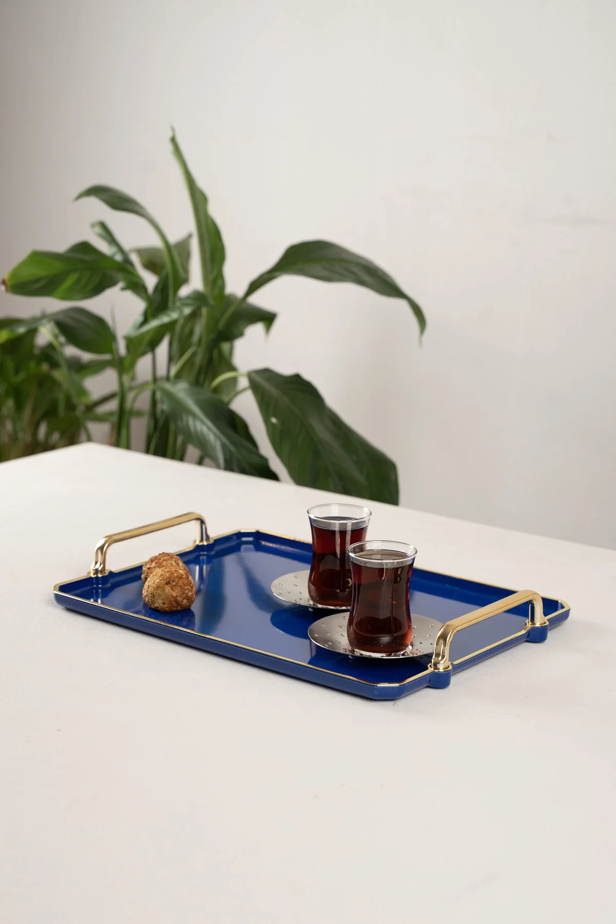 Navy blue rectangular serving tray 34 x 25 cm crystal plastic