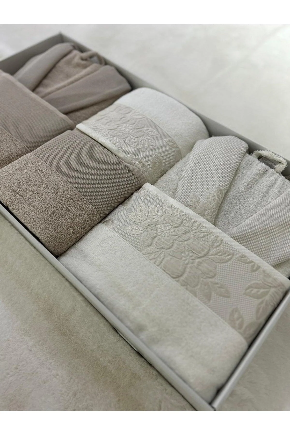 8-Piece Beige and Cream Bathrobe Set with Matching Towels