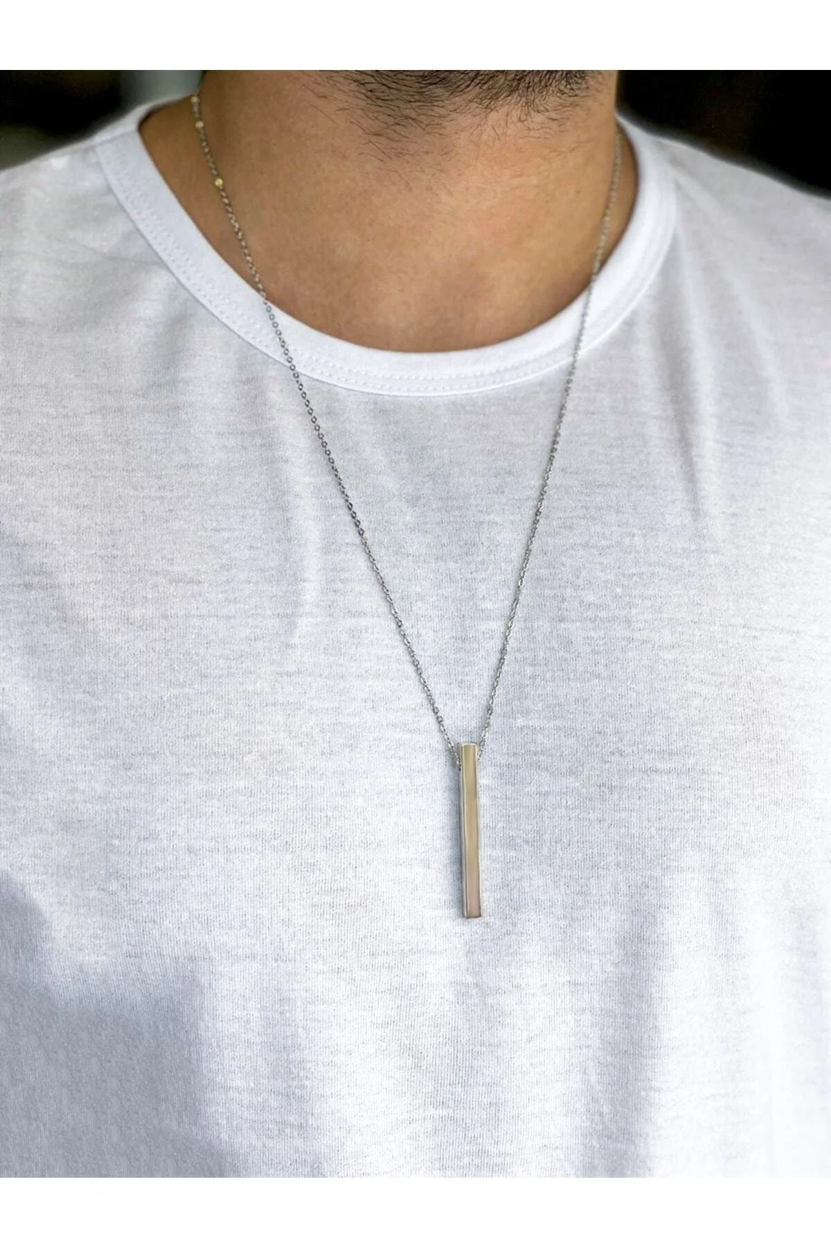 Men's silver rectangle pendant necklace 70cm