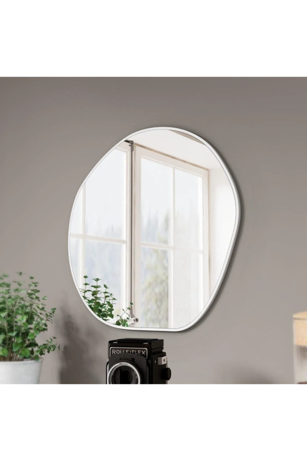 66 x 68 cm Asymmetrical Wall Mirror with Matte Black Frame