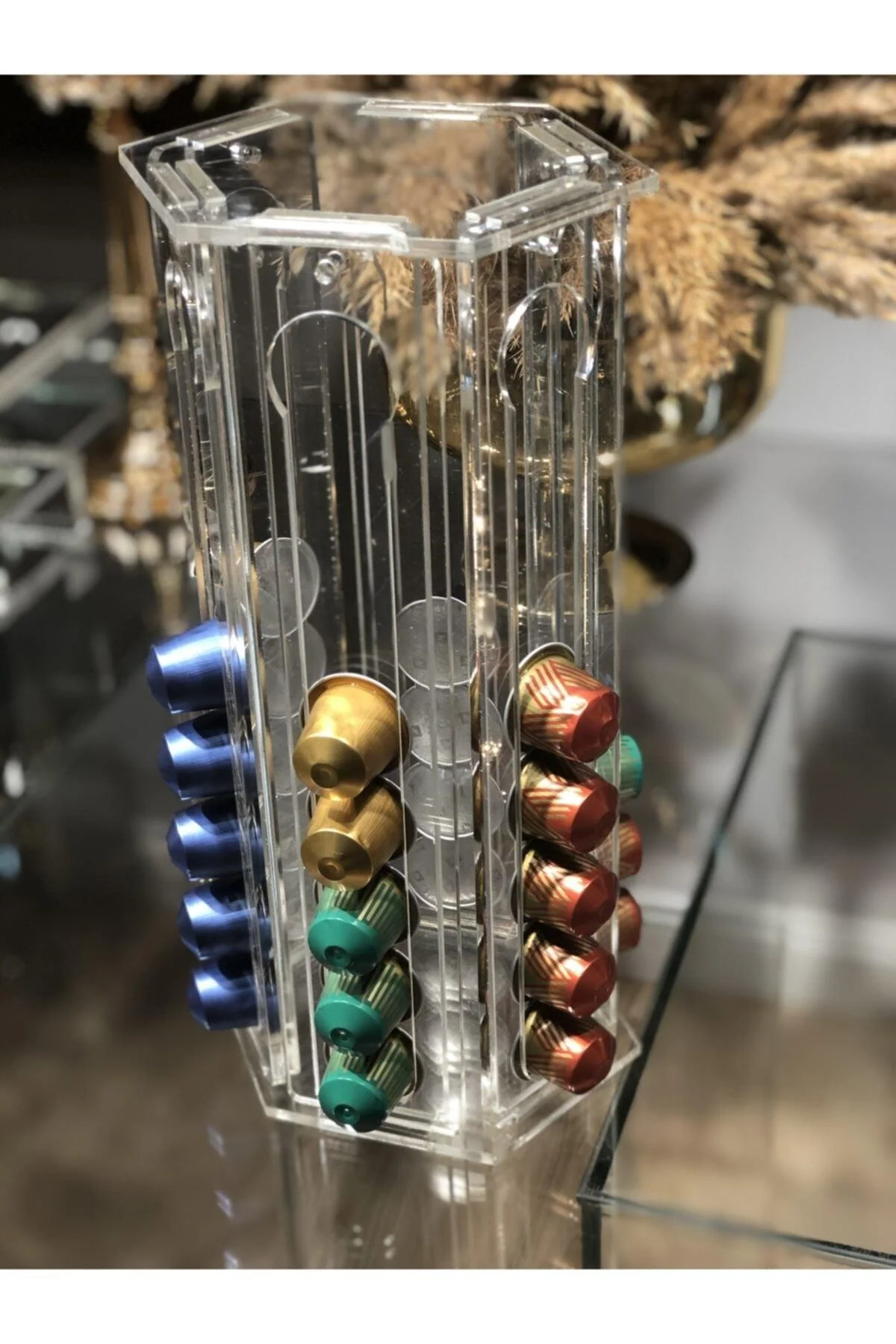 Hexagonal coffee capsule holder for Nespresso machines