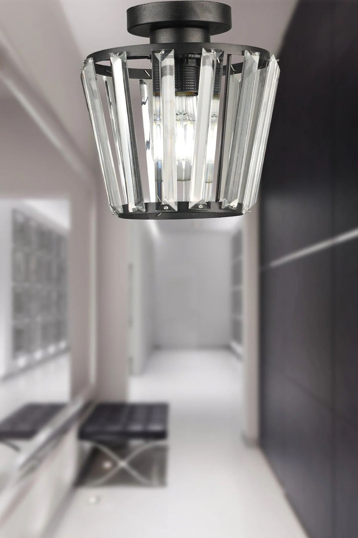 Black single ceiling light with crystal accents