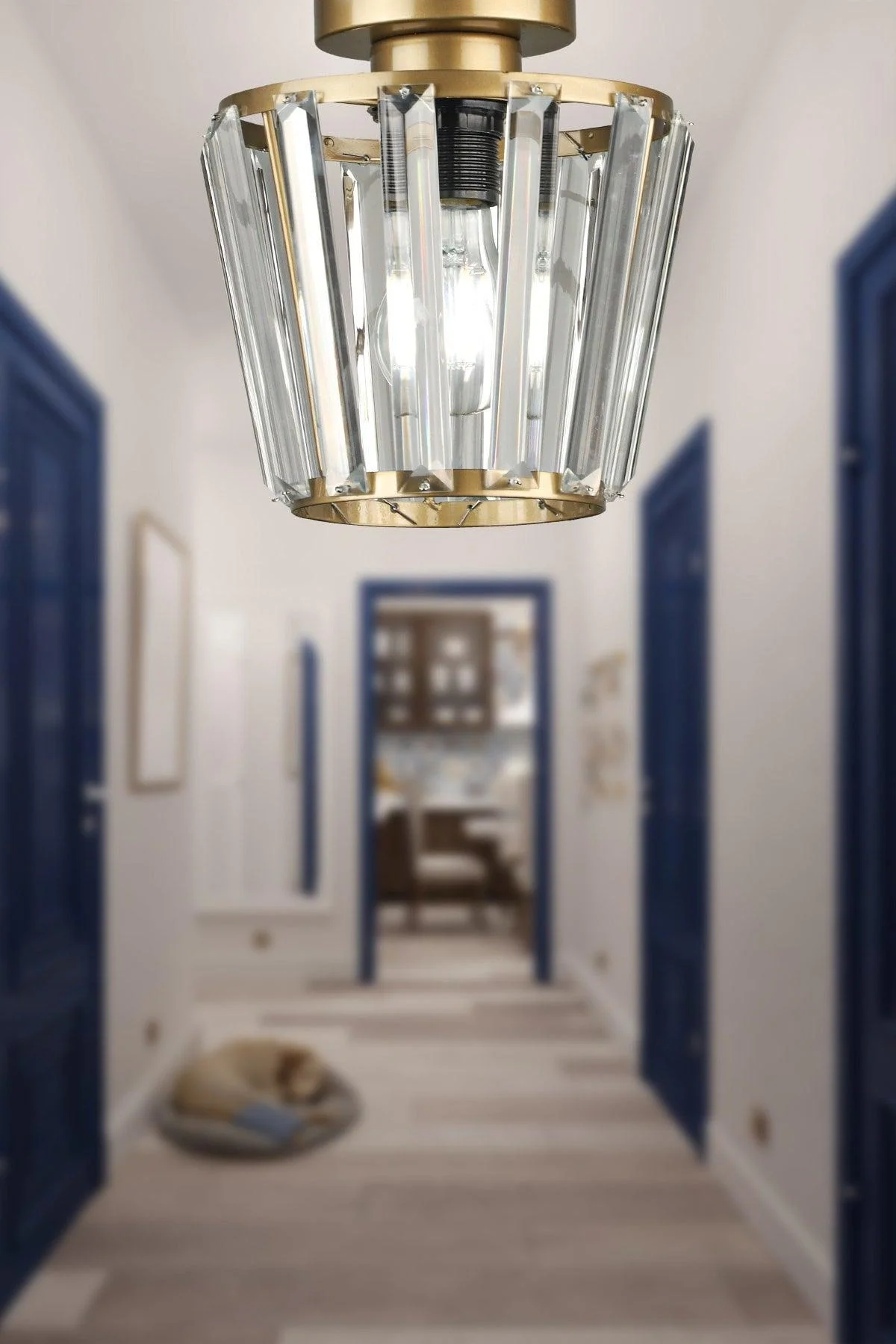 Tumbled Crystal Ceiling Chandelier with Metallic Finish