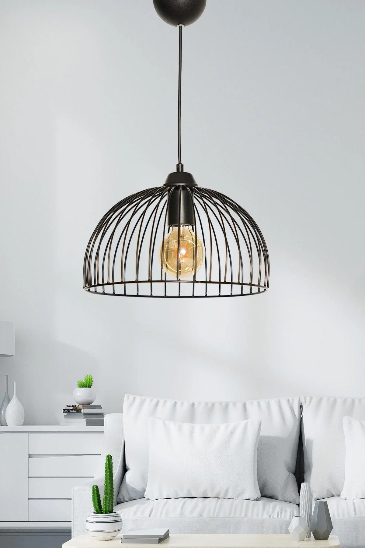Black Metal Pendant Light 33cm x 19cm with 75cm Cable