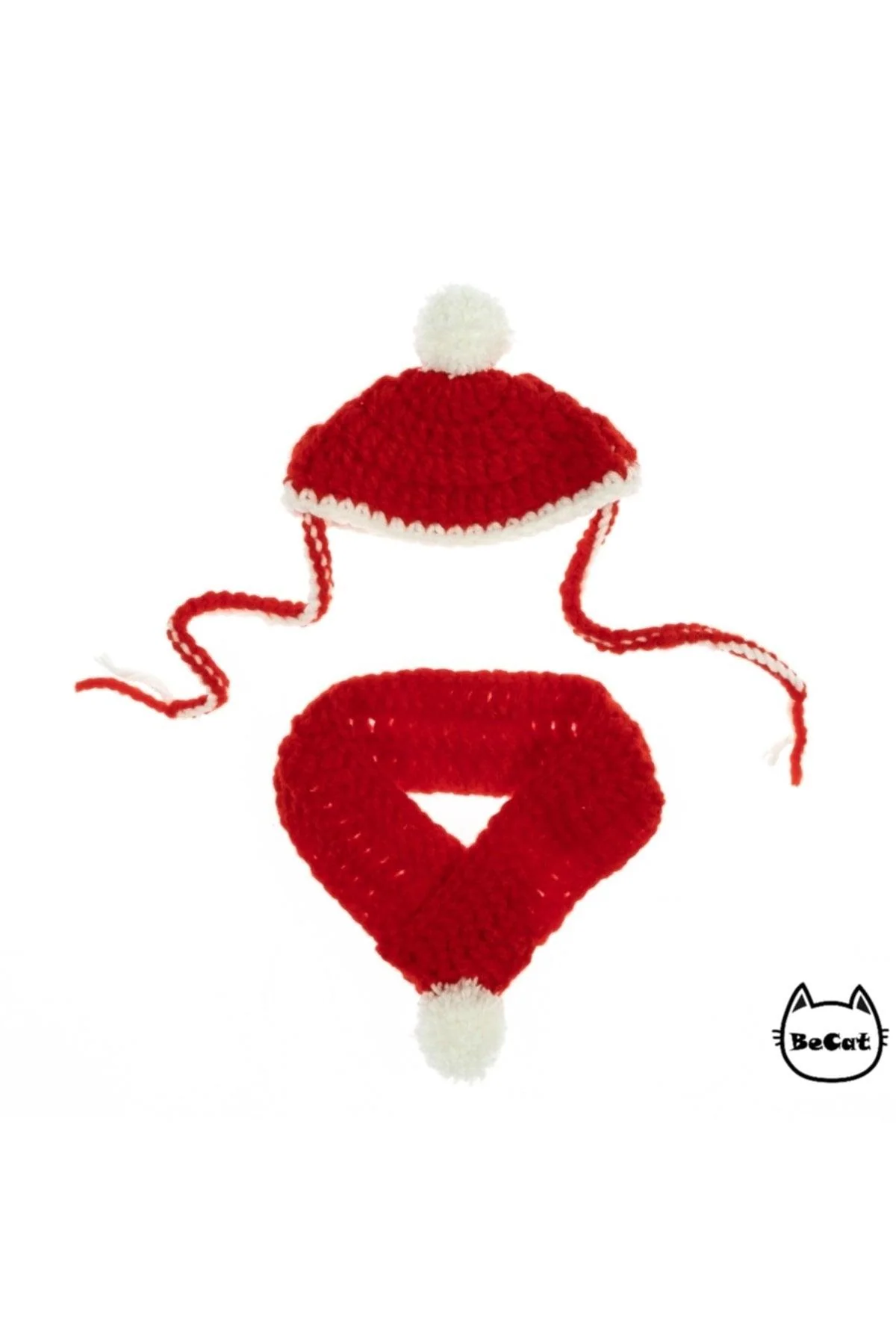 Knitted cat accessory scarf and hat set for winter