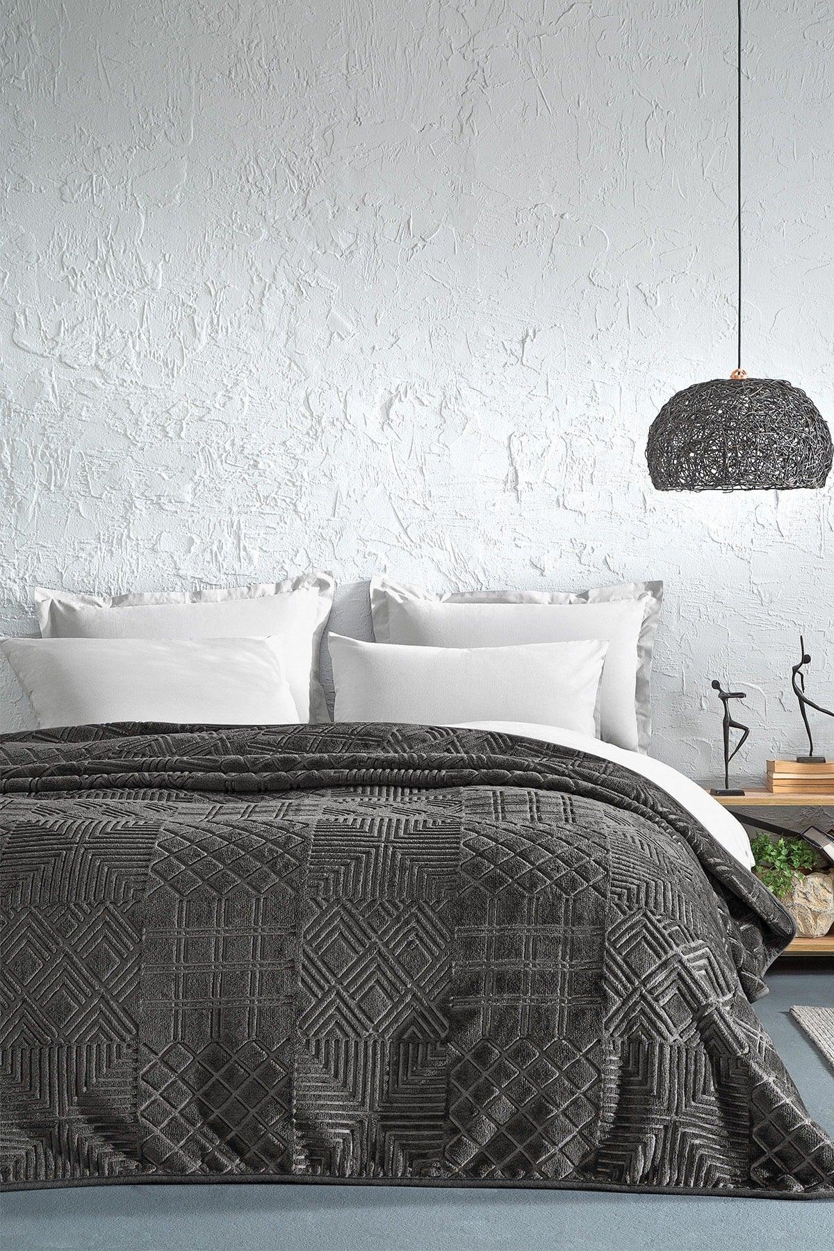 Modern Embossed Gray Double Blanket with Soft Texture