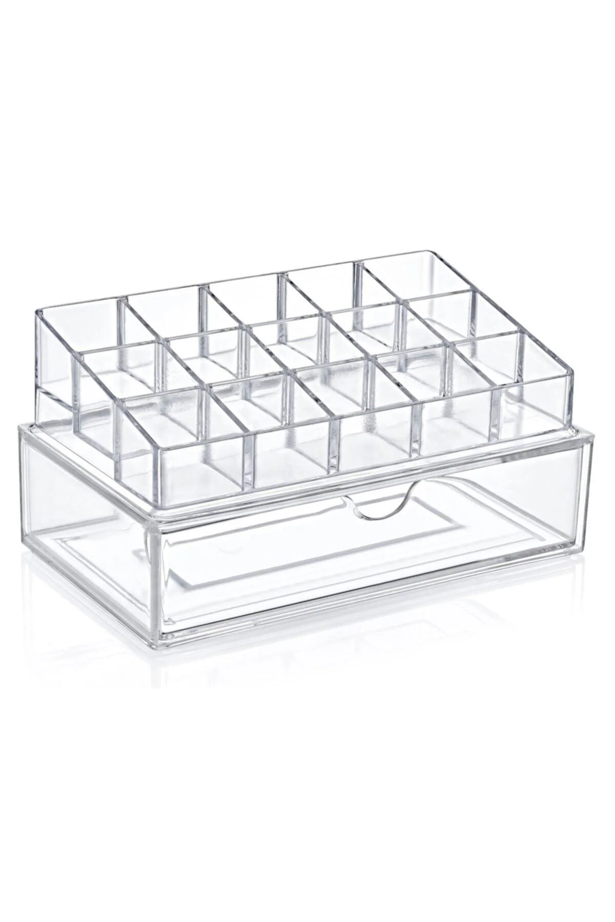Two-Tier Clear Plastic Makeup Organizer with Drawer