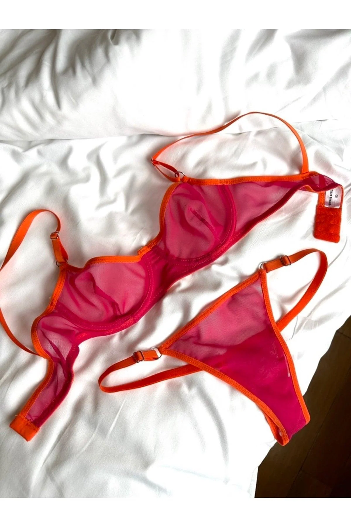 Women's Underwire Bra and Thong Set in Orange Cherry Design
