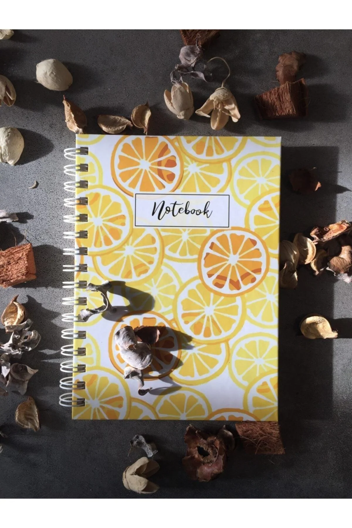 100-page unlined notebook with orange pattern, 15cm x 21cm, ivory paper