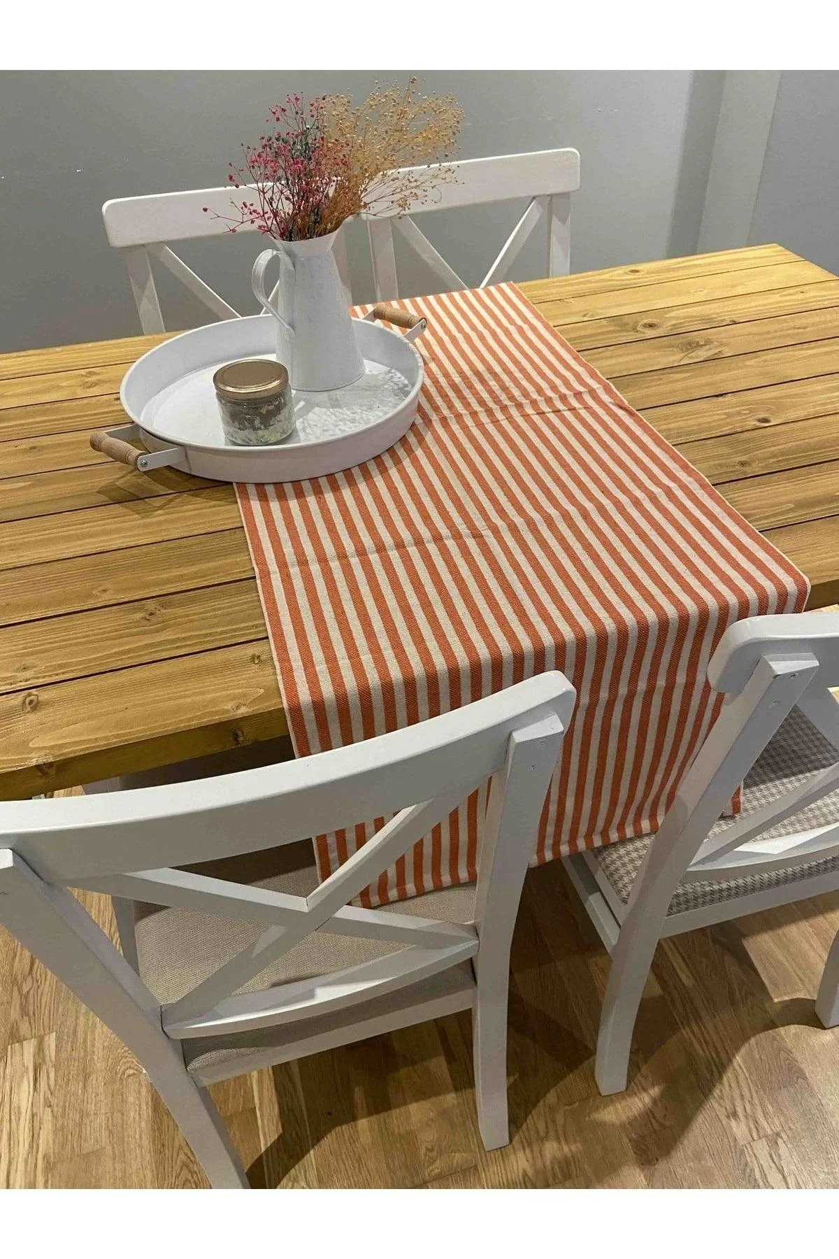 Orange Striped Linen Table Runner, 50 x 150 cm