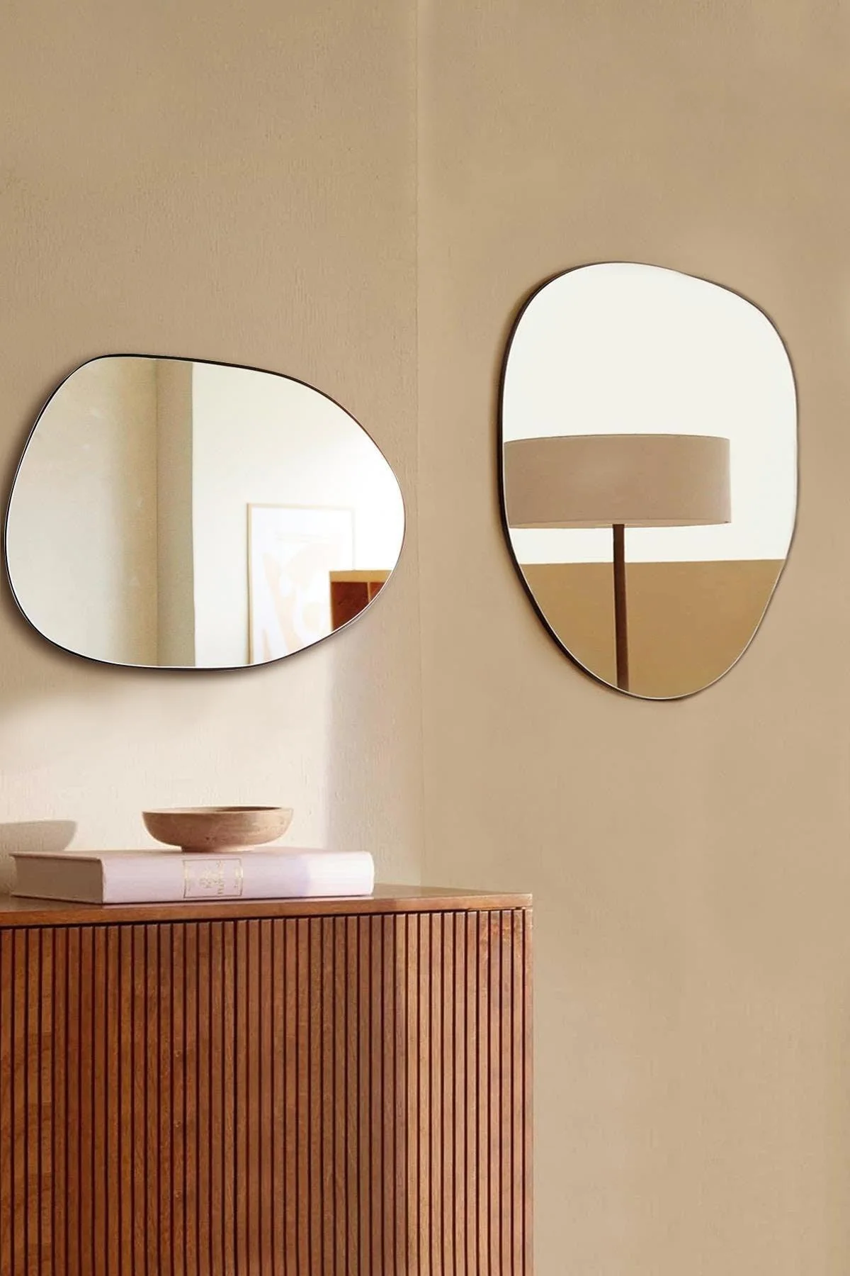Set of Two Asymmetric Oval Wall Mirrors