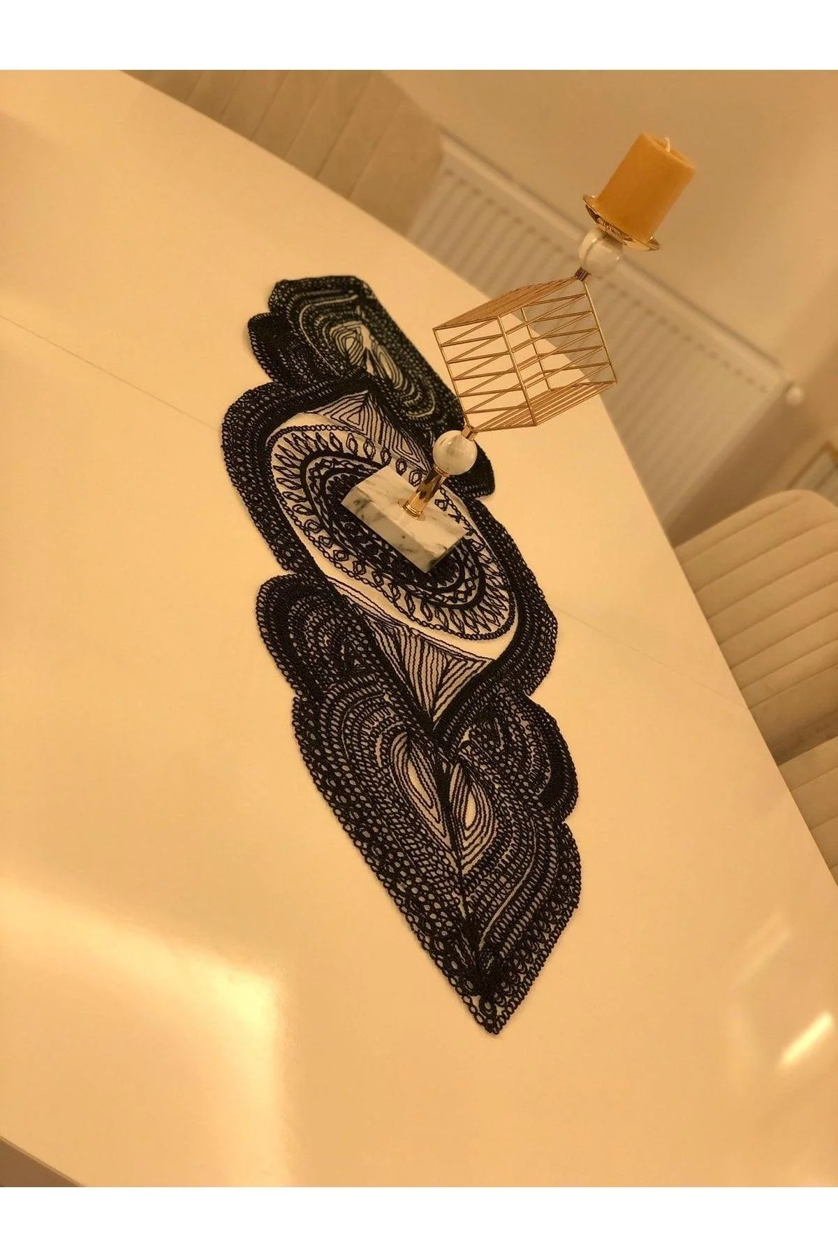 Black Oval Woven Runner Rug 130x40cm
