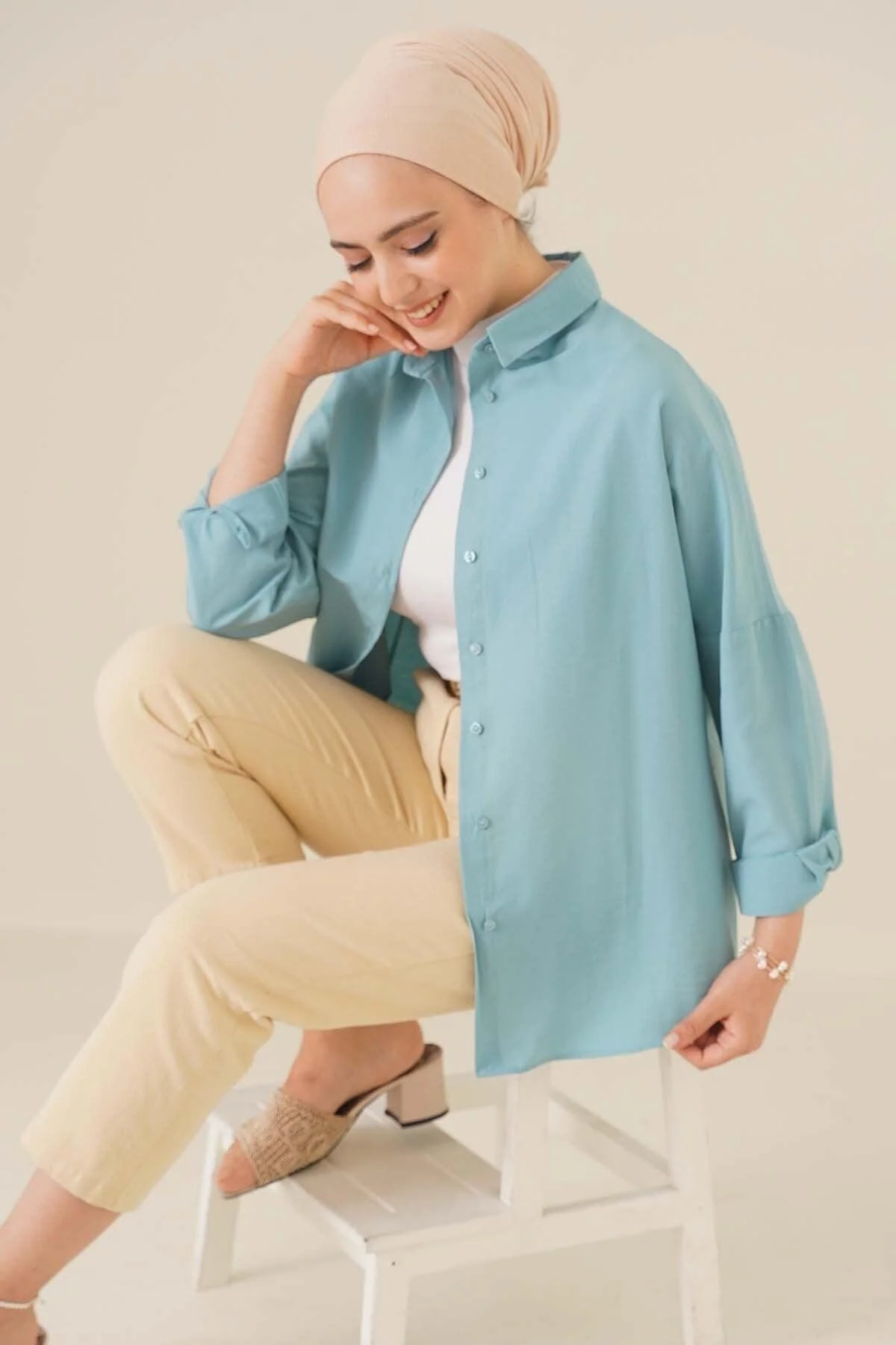 Oversized relaxed-fit cotton shirt olive