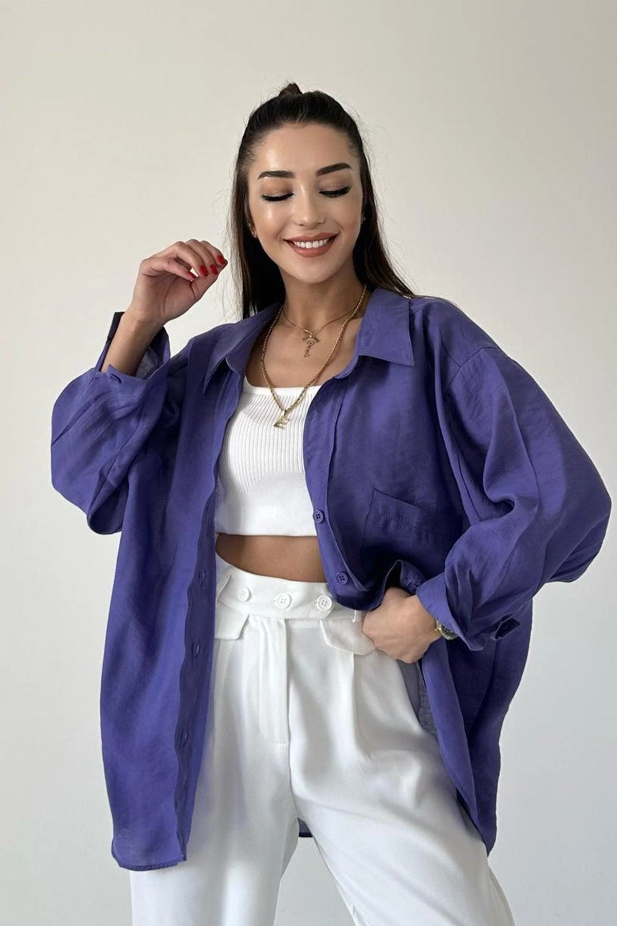 Trendy Low-Shoulder Oversize Hijab Shirt in Universal Size
