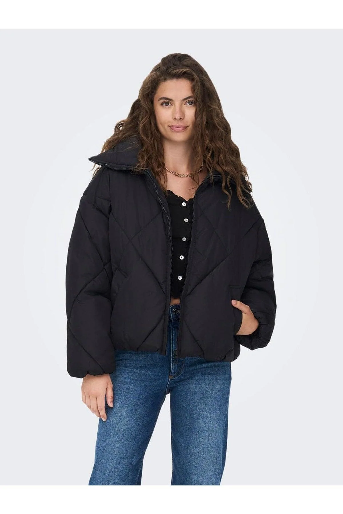 Oversized cotton polyester blend inflatable puffer jacket for women